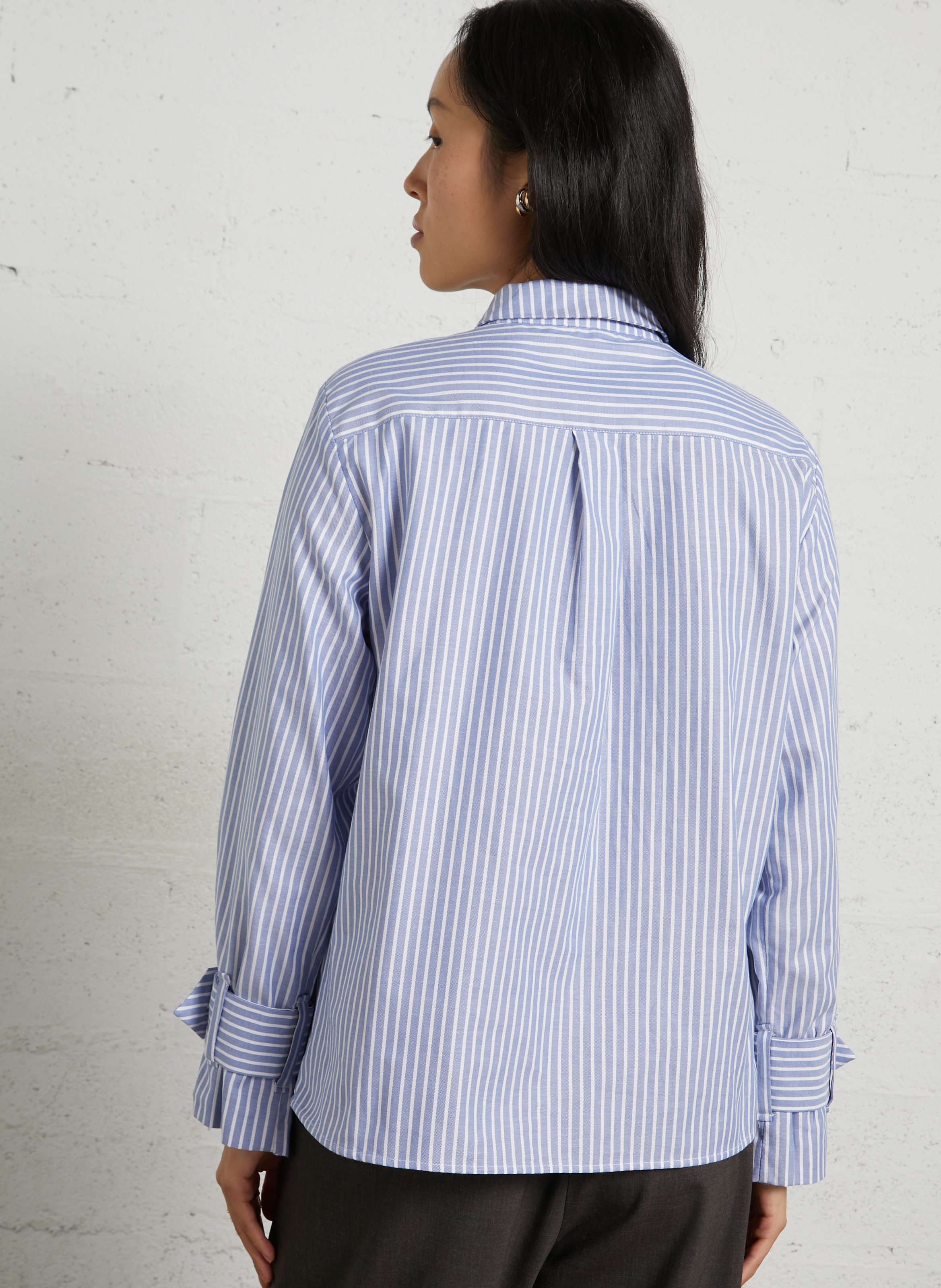 Chemisier droit col classique rayé en coton maxime MAISON 123 Bleu