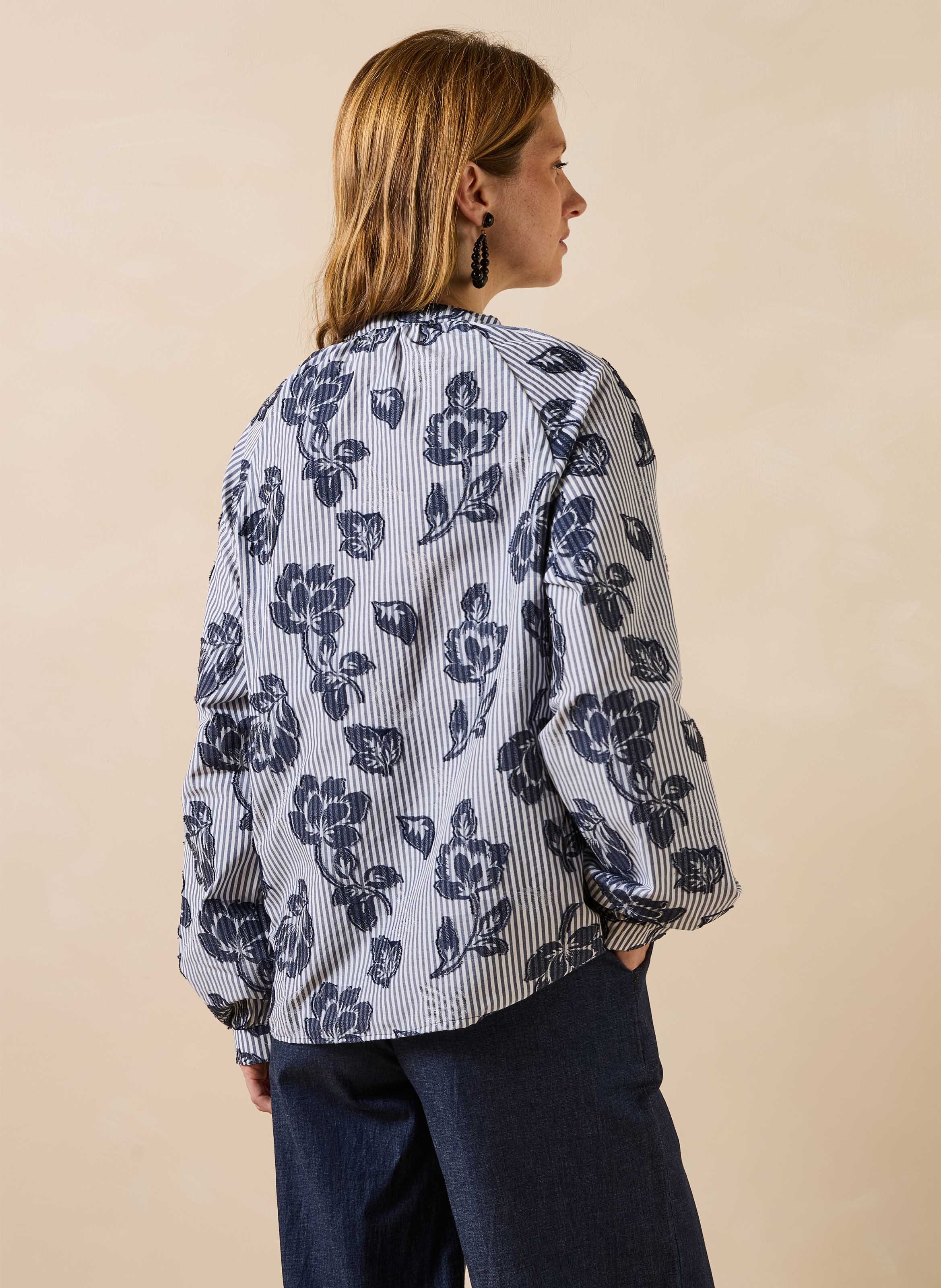 Gestreepte blouse met ronde hals van katoenmix LA FEE MARABOUTEE Blauw