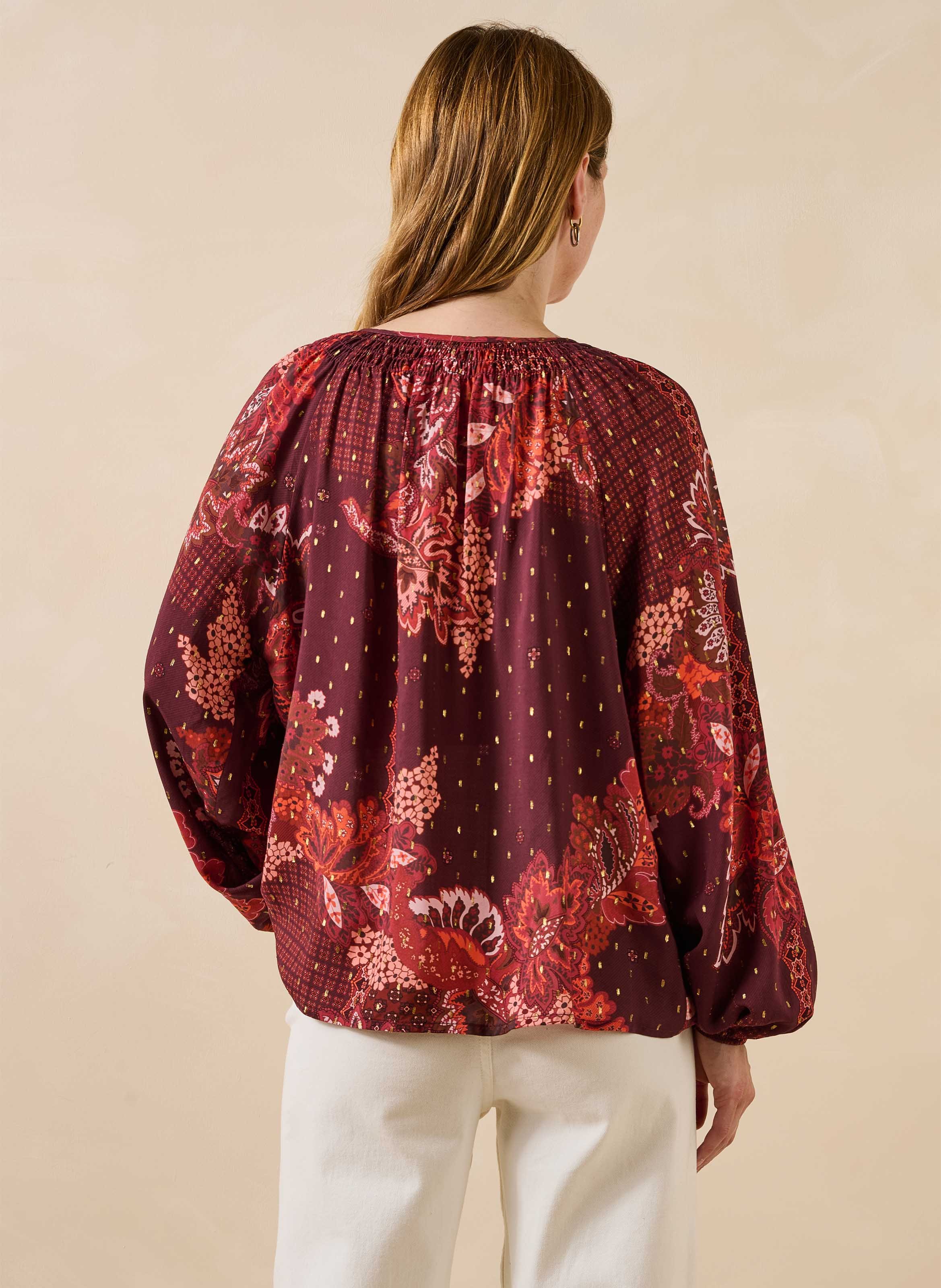 Geprinte blouse met Tunesische hals LA FEE MARABOUTEE Rood
