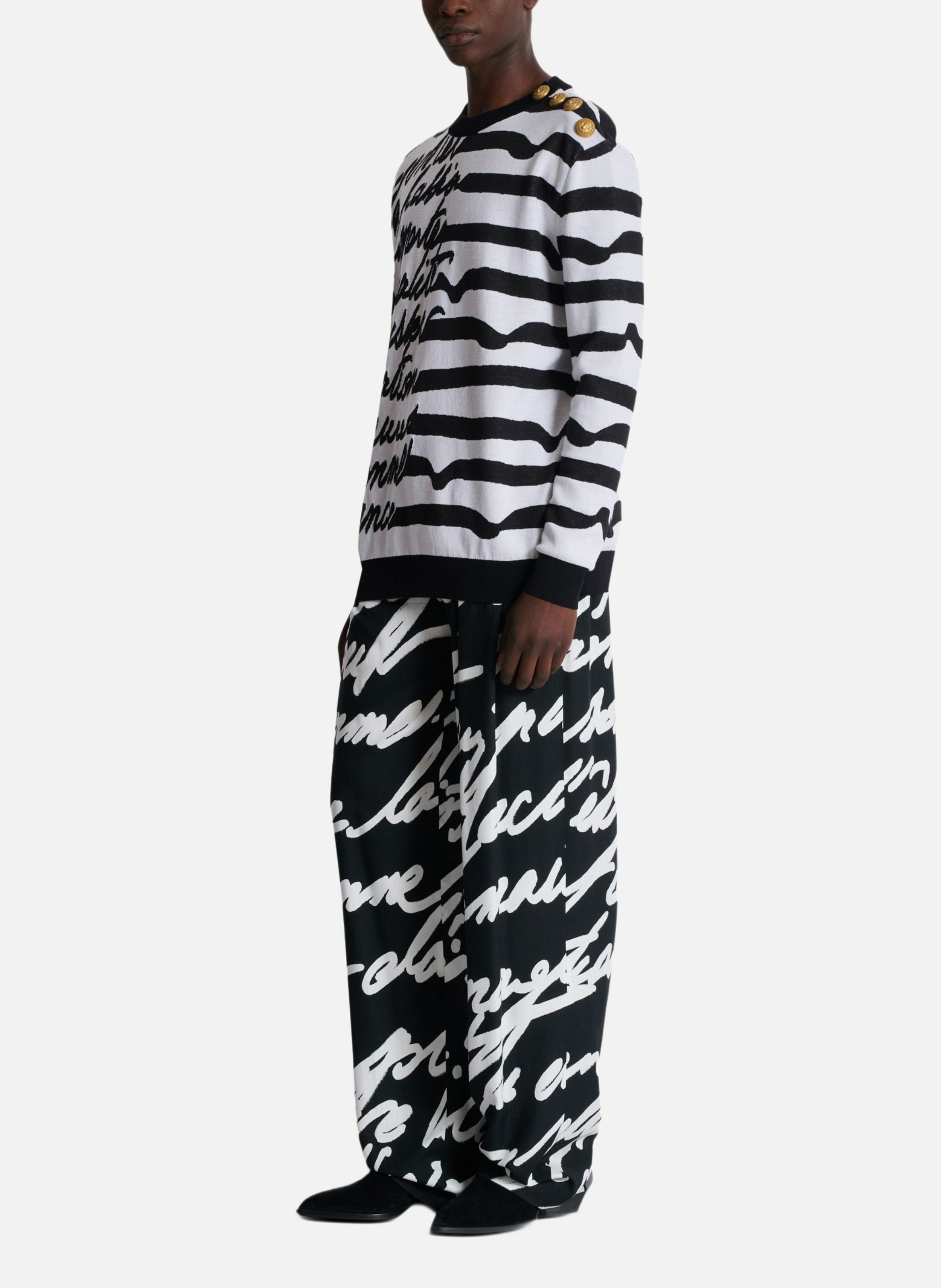 Pull marinière « lettre d'amour » en maille BALMAIN Blanc