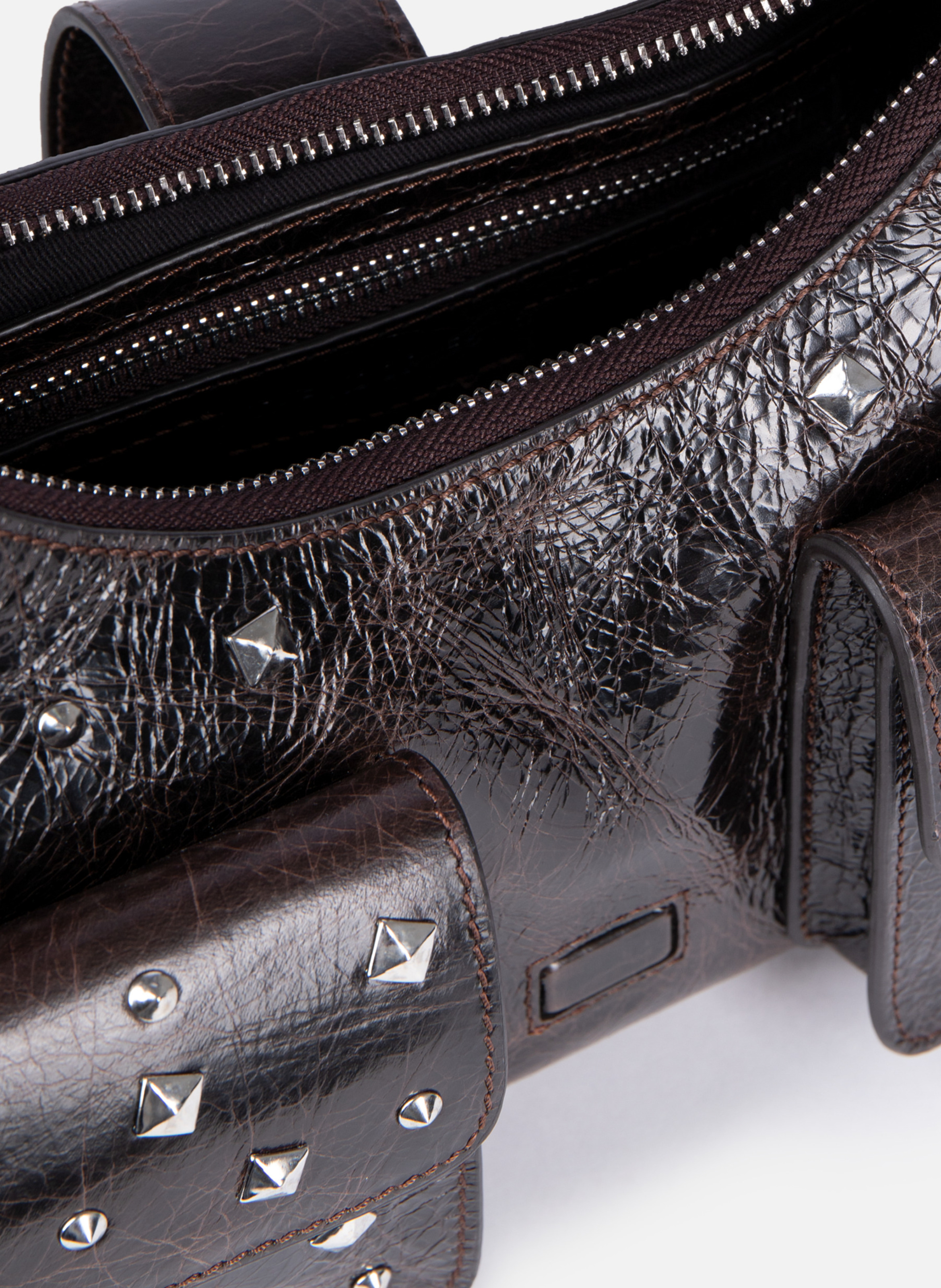 Sac amelia clouté en cuir craquelé THE KOOPLES Marron