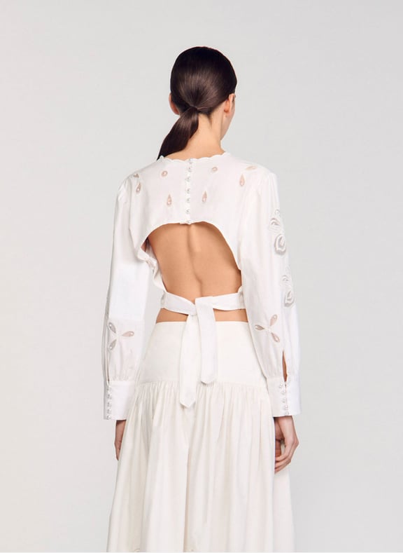 Top court manches longues brodé Beige by SANDRO SANDRO Top court manches longues brodé Beige
