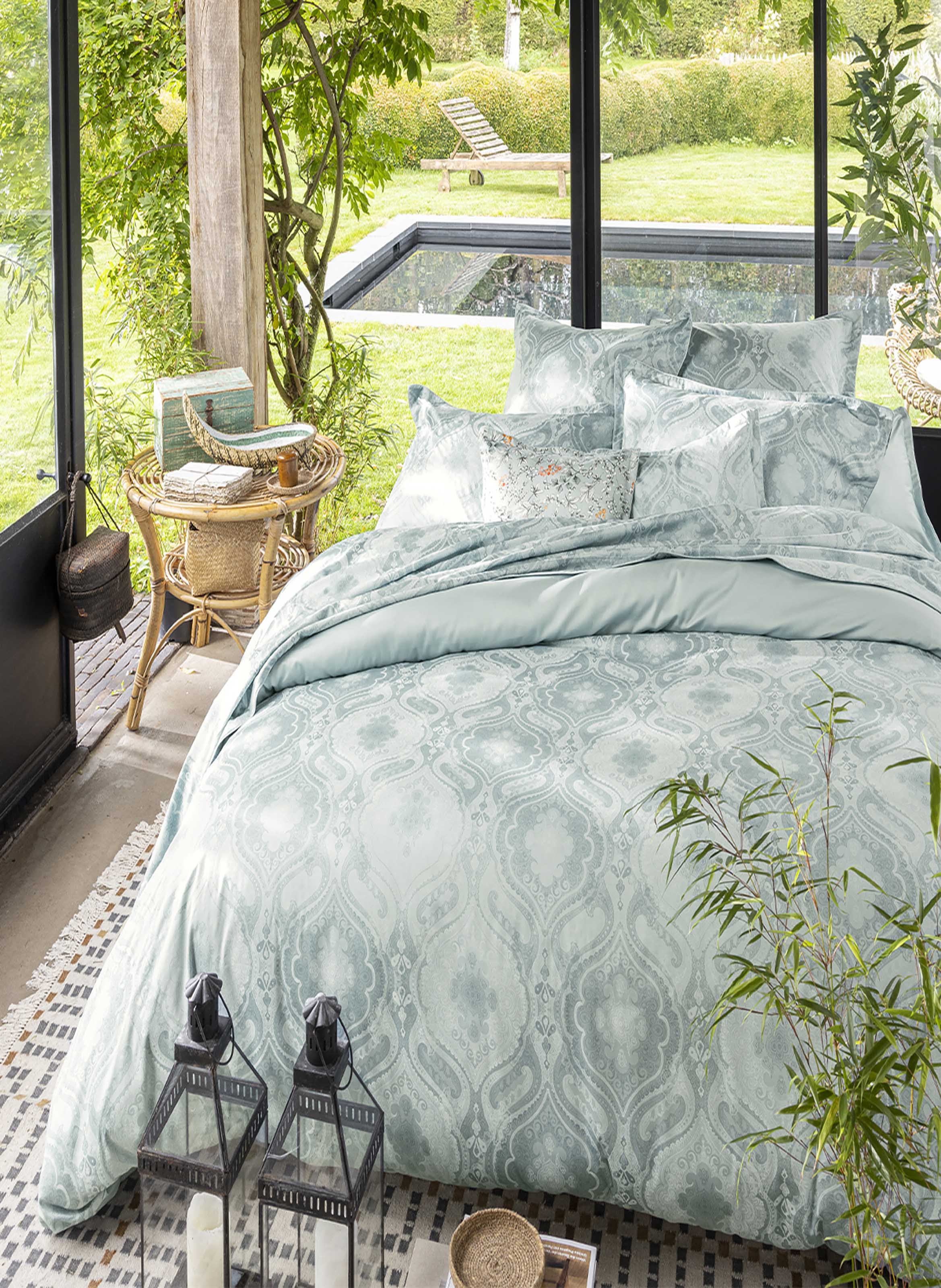 Taie d'oreiller imprimée en satin de coton bio, shalimar ALEXANDRE TURPAULT Bleu