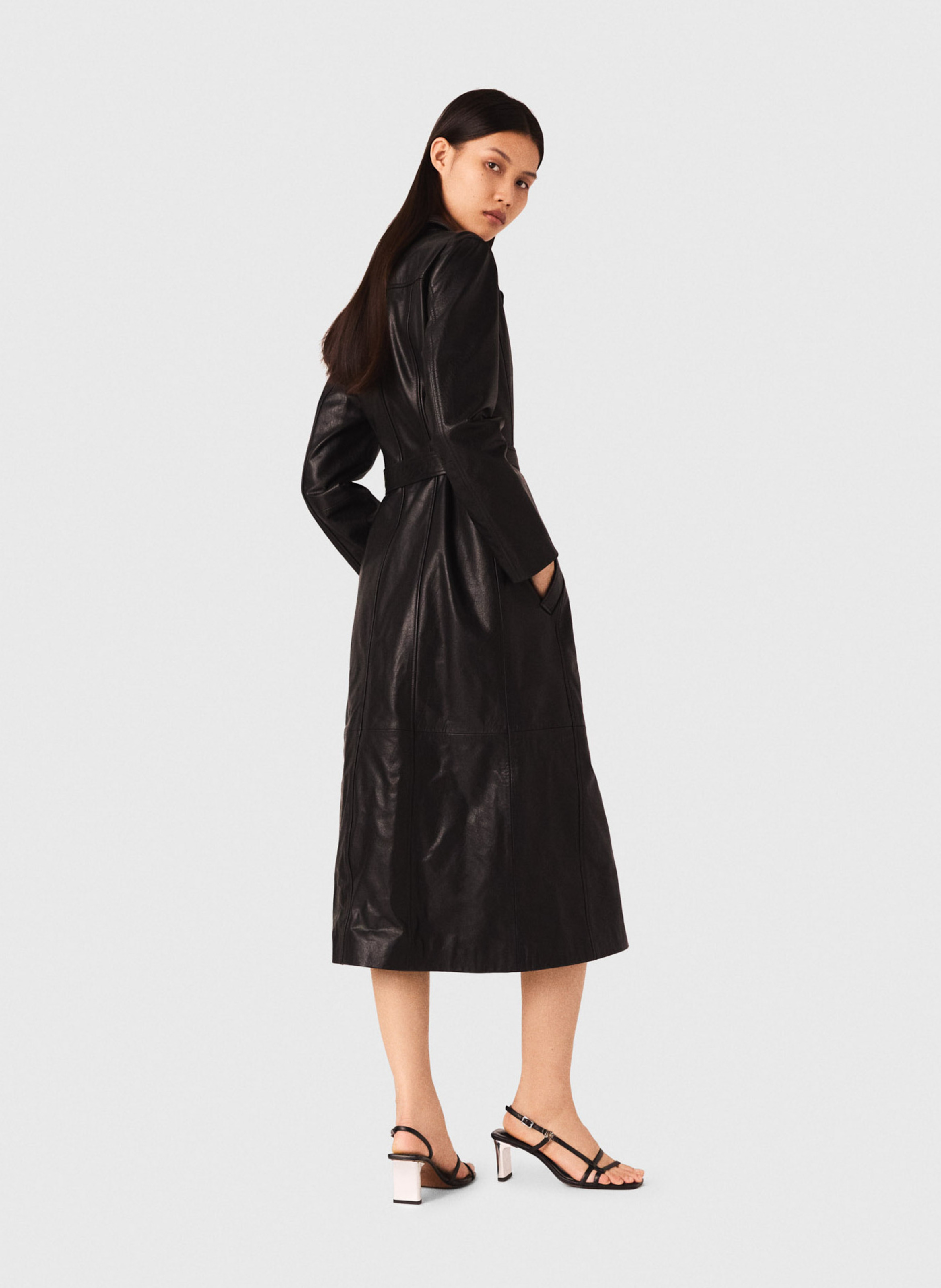 Trench droit en cuir MAJE Noir