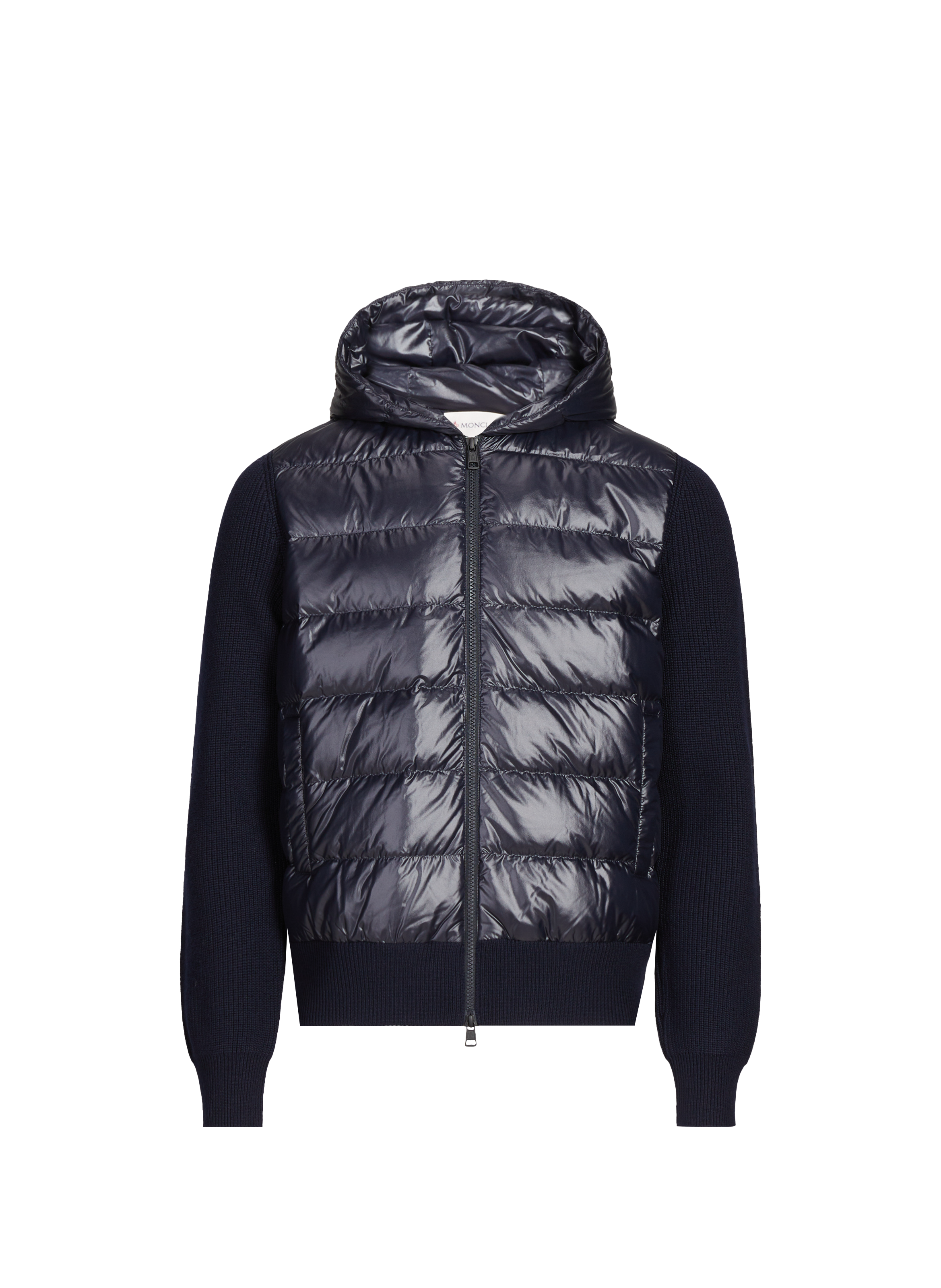 MONCLER Cardigan matelassé et zippé à capuche Bleu