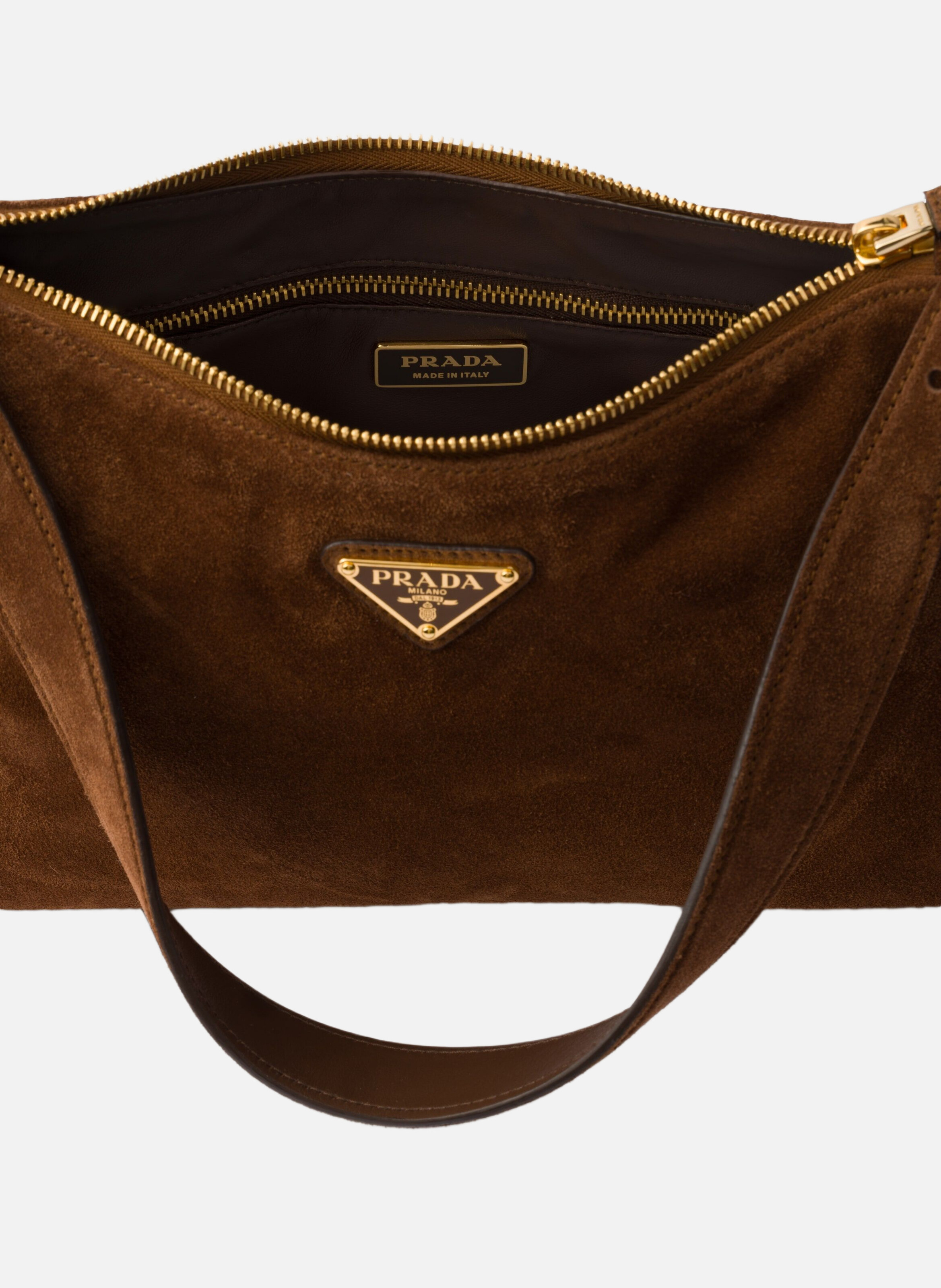 Sac à bandoulière prada aimée en veau velours PRADA Marron