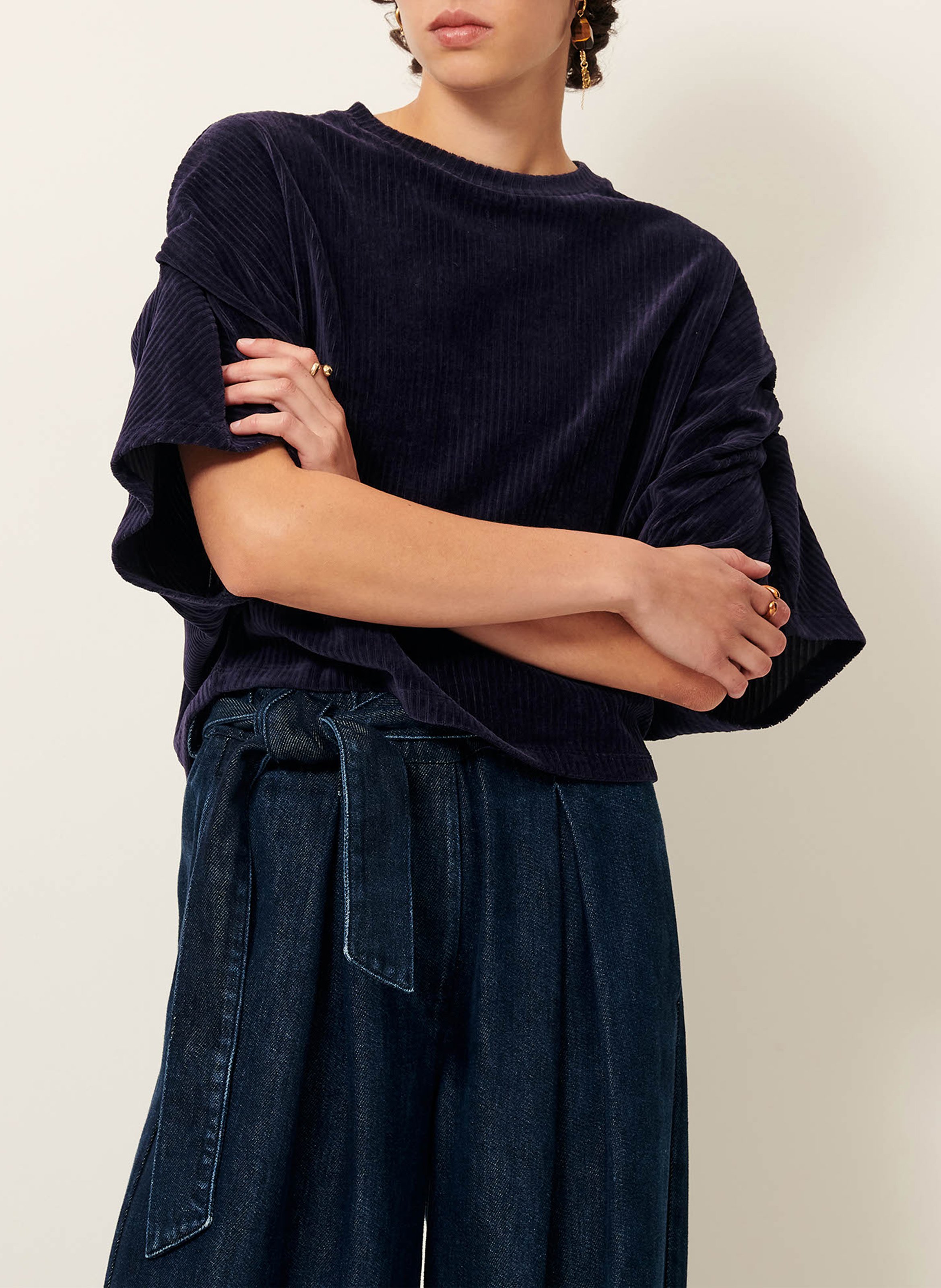 Top ample col rond en coton mélangé nagel SESSUN Bleu