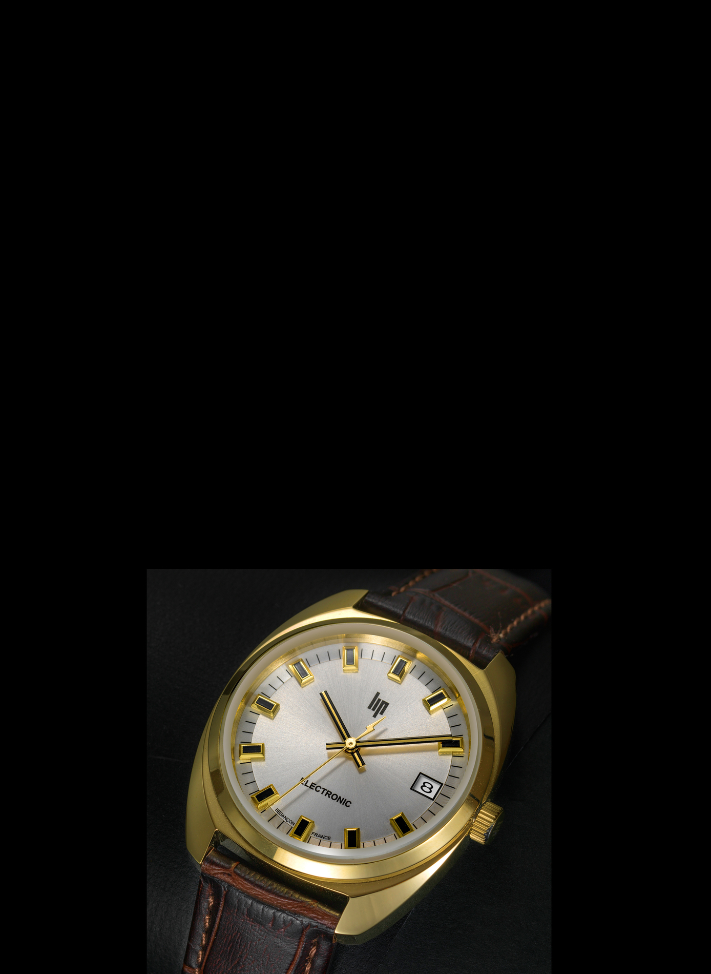 Montre quartz bracelet façon crocodile en cuir LIP Argent