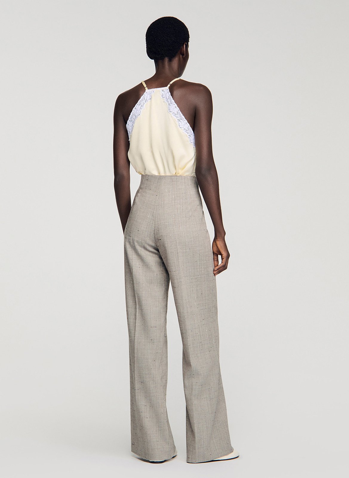 Pantalon large en laine mélangée SANDRO Beige