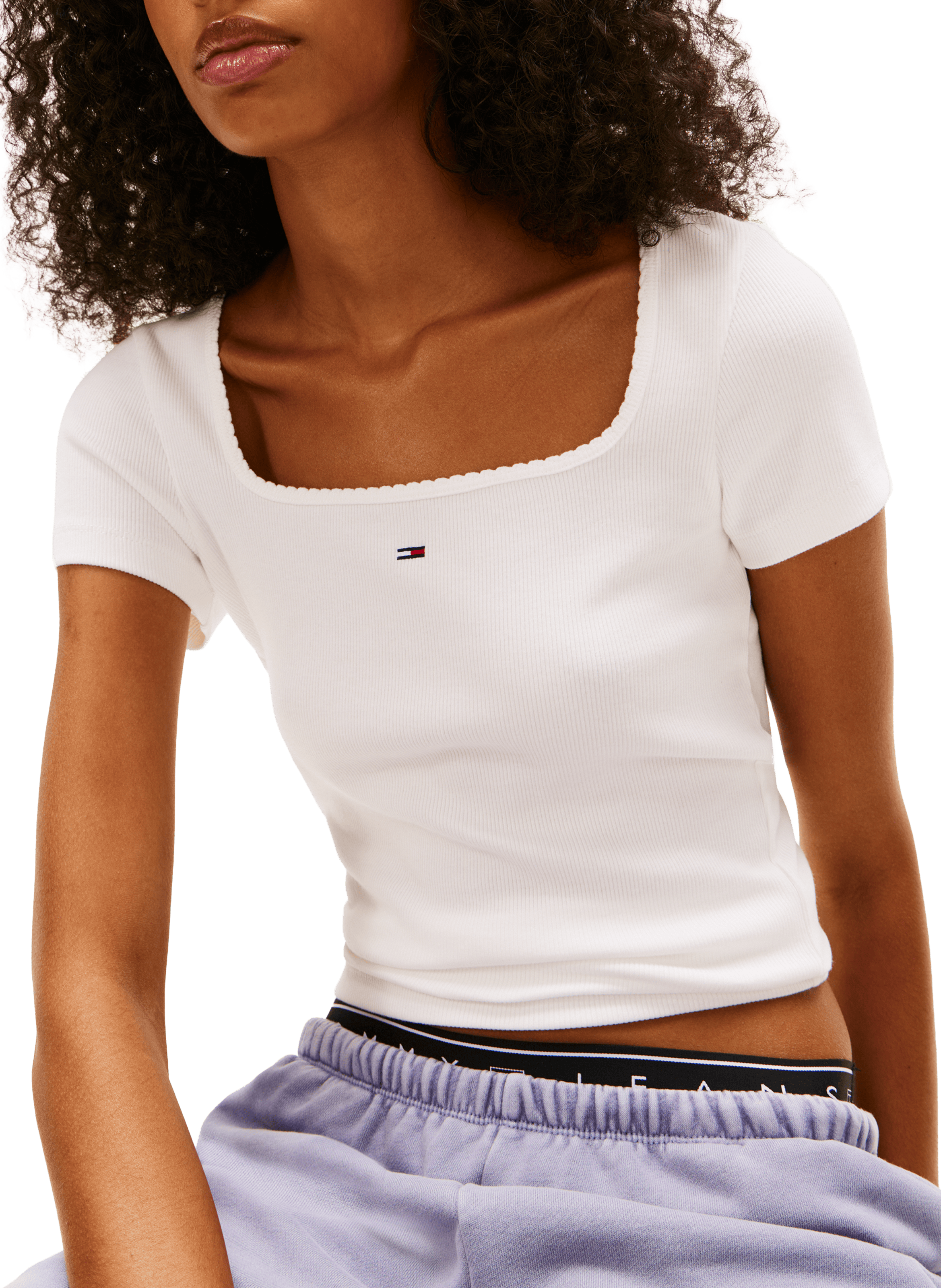 T-shirt côtelé en coton mélangé TOMMY HILFIGER Blanc