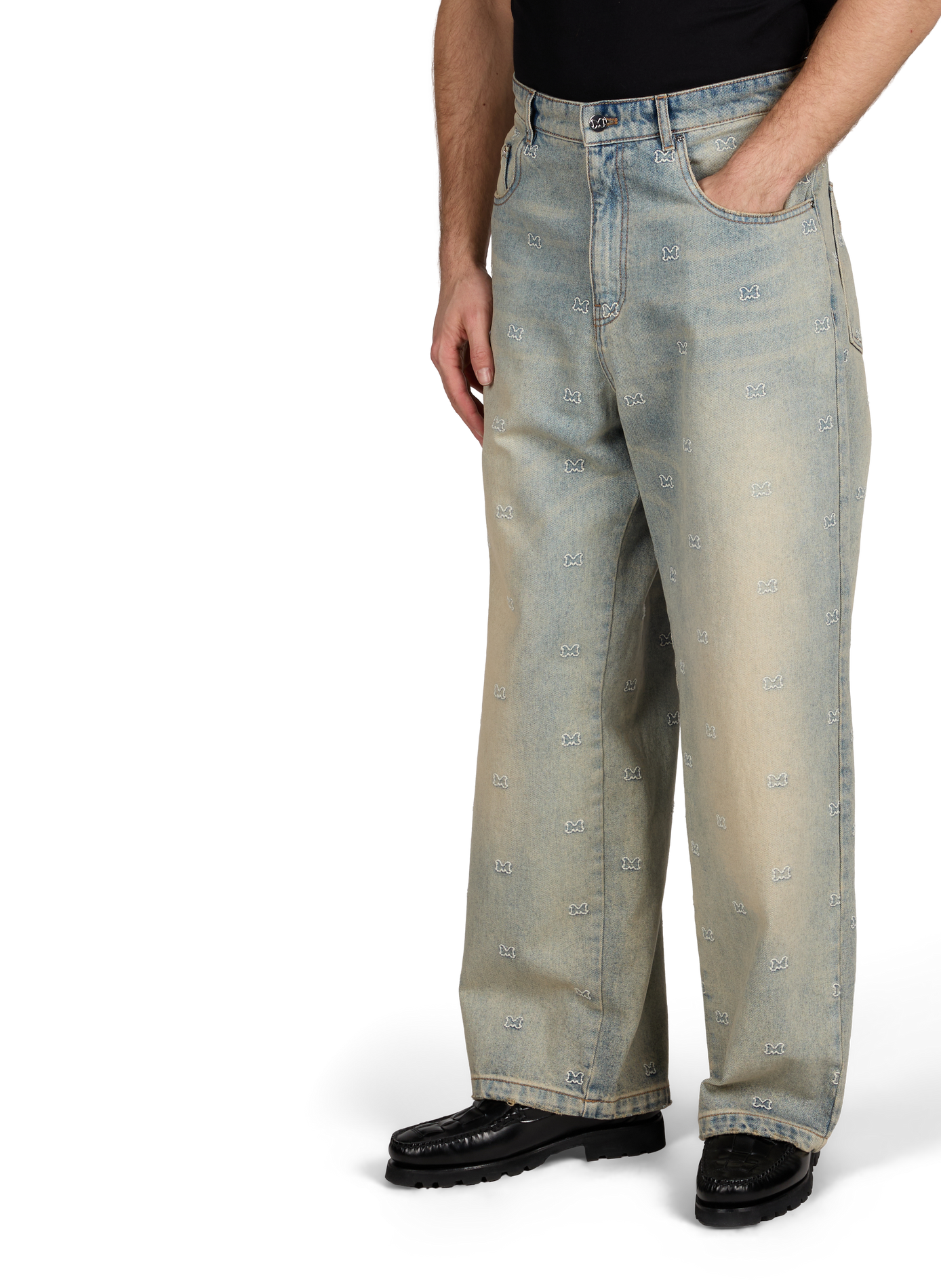 Jeans délavé en coton MOUTY Bleu