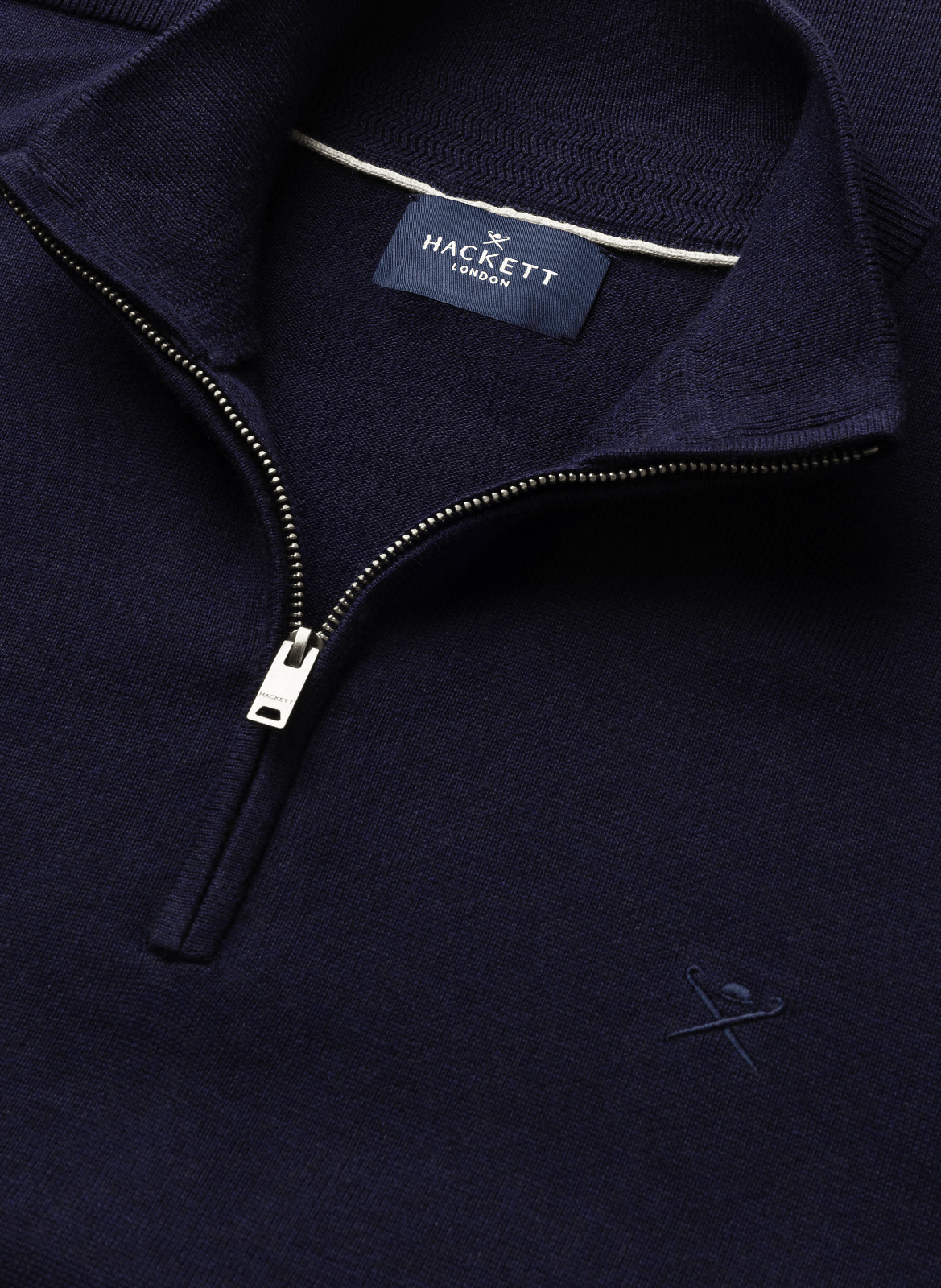 Cotton and silk zip-neck jumper HACKETT Blue
