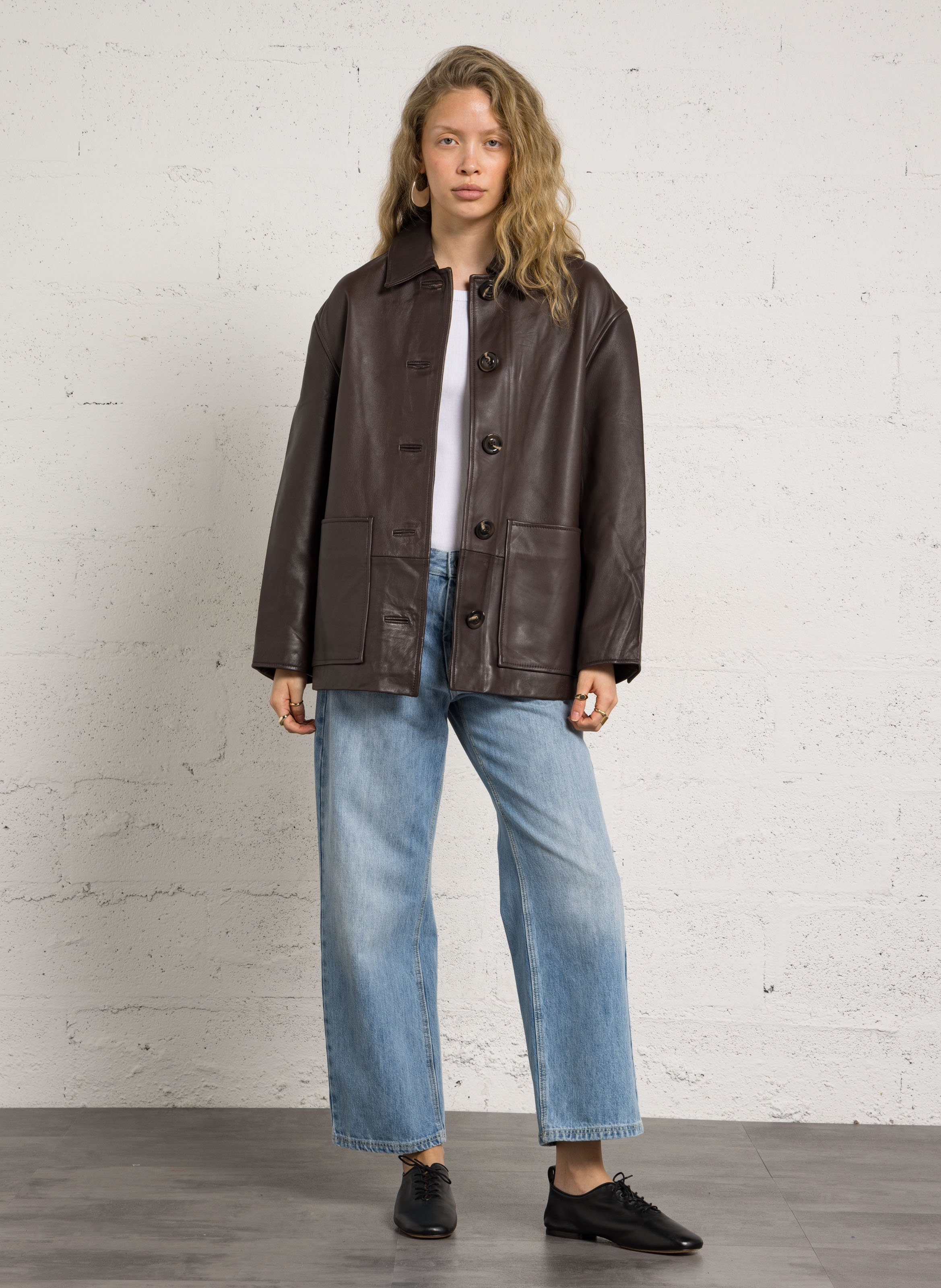 Veste col classique en cuir vincenzo SOEUR Marron