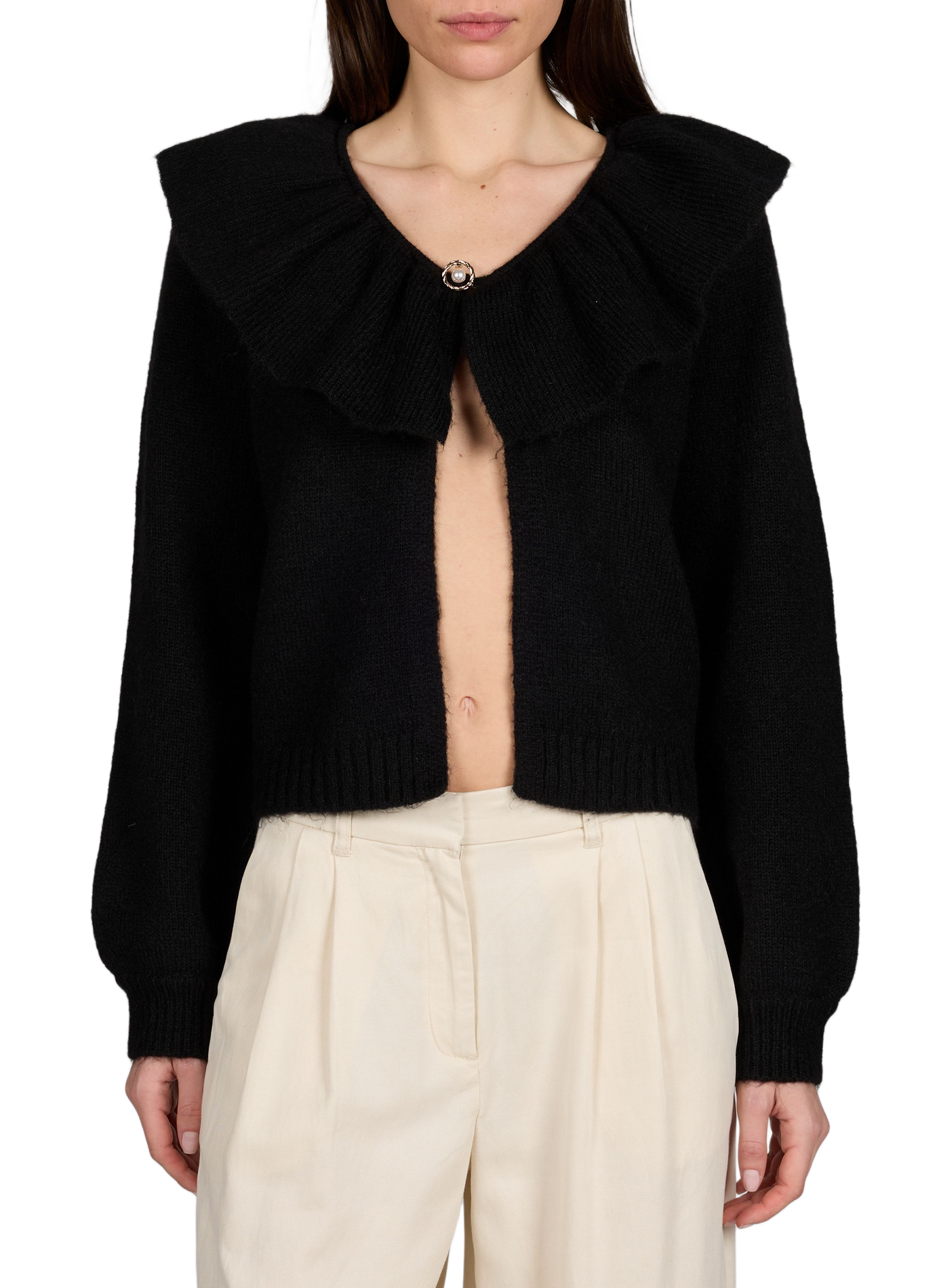 Cardigan col volanté OBJECT Noir