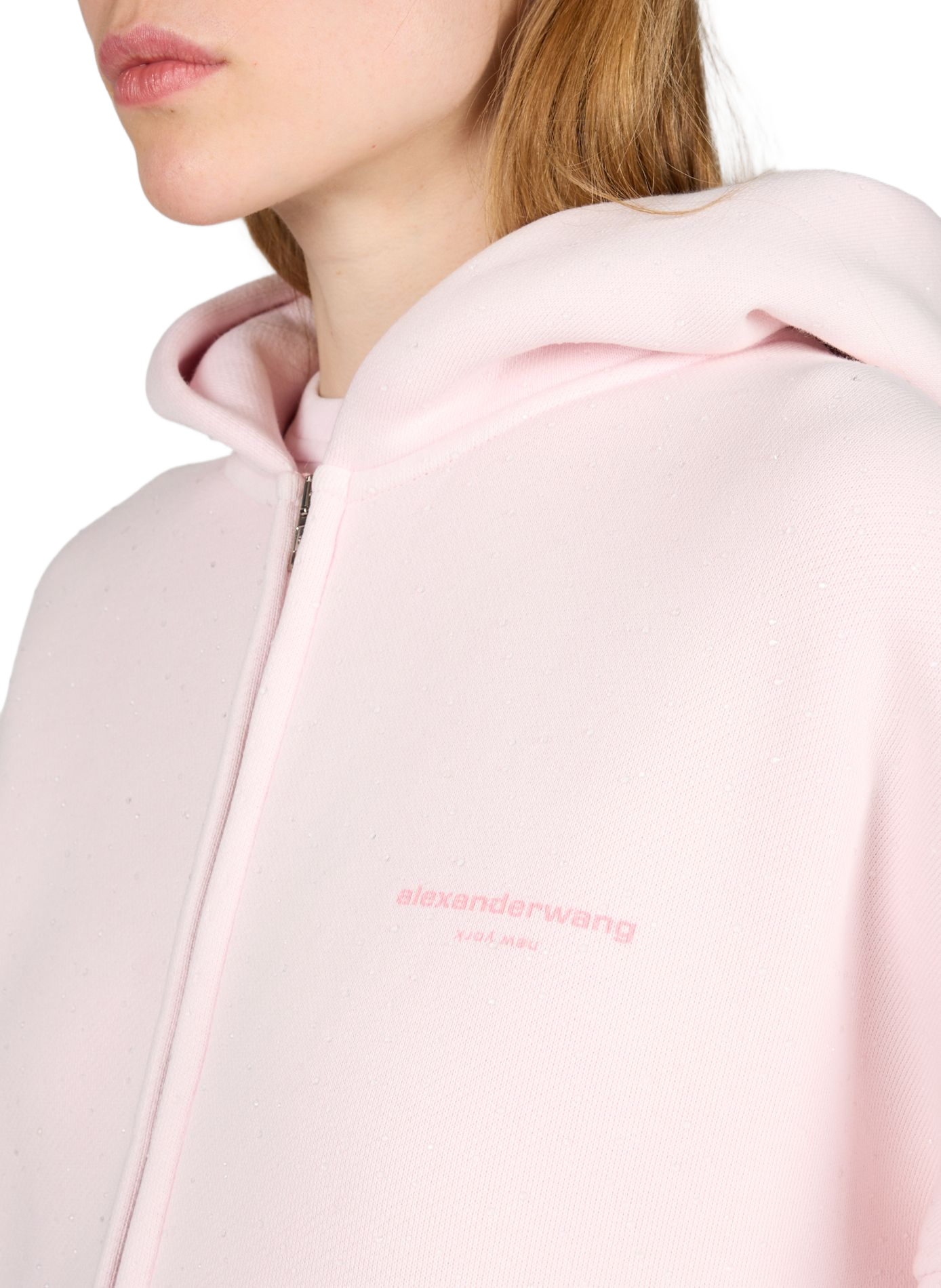 Hoodie strass oversize à capuche en coton mélangé ALEXANDER WANG Rose