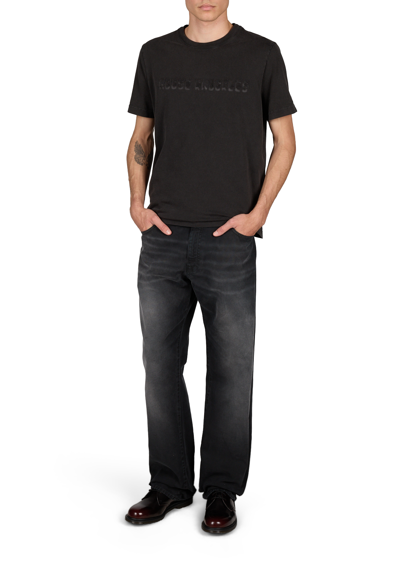 Denim five-pocket washed cotton jeans | Black 424 Men