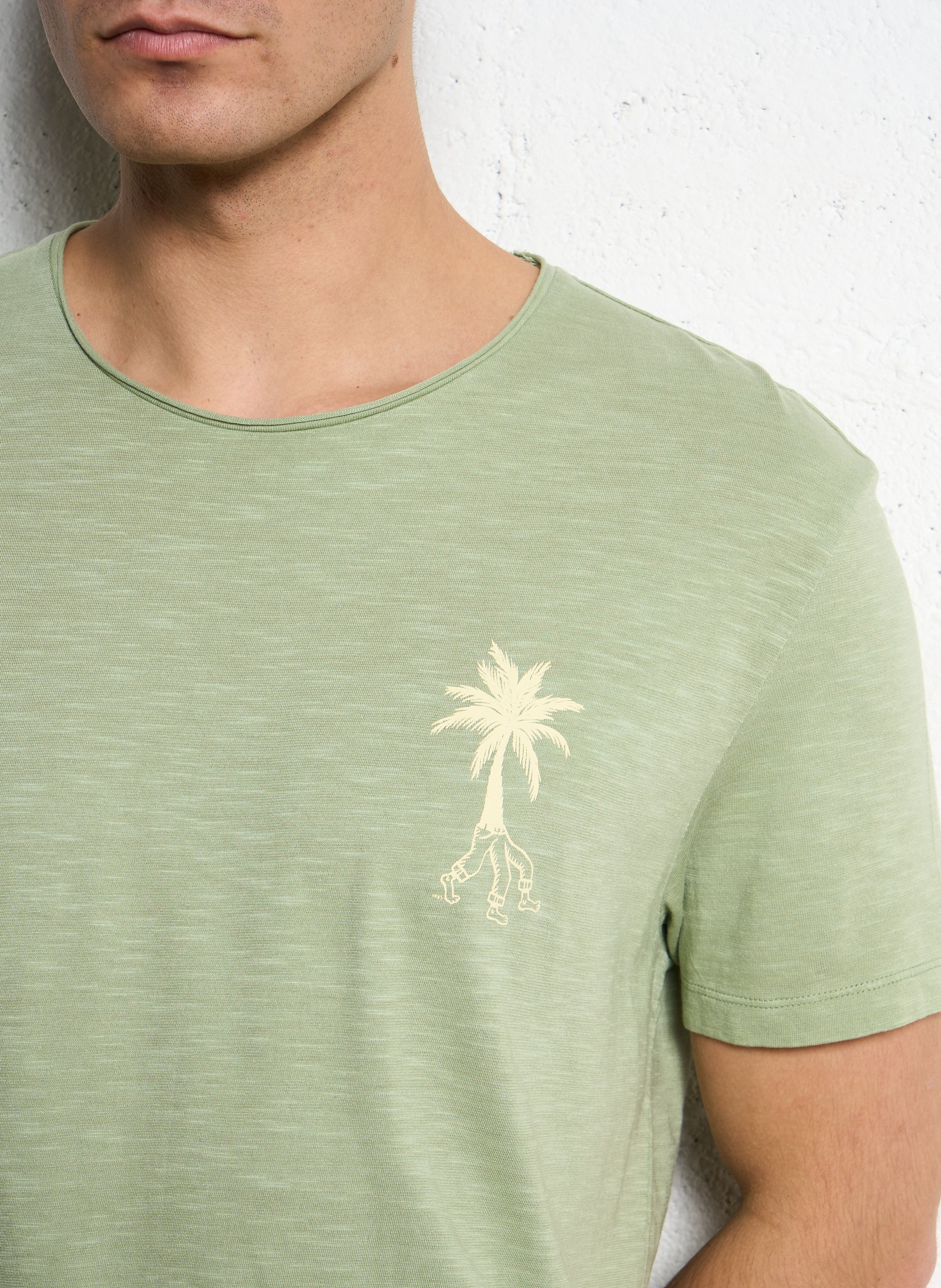 Tee-shirt droit col rond sérigraphié en coton IKKS Vert