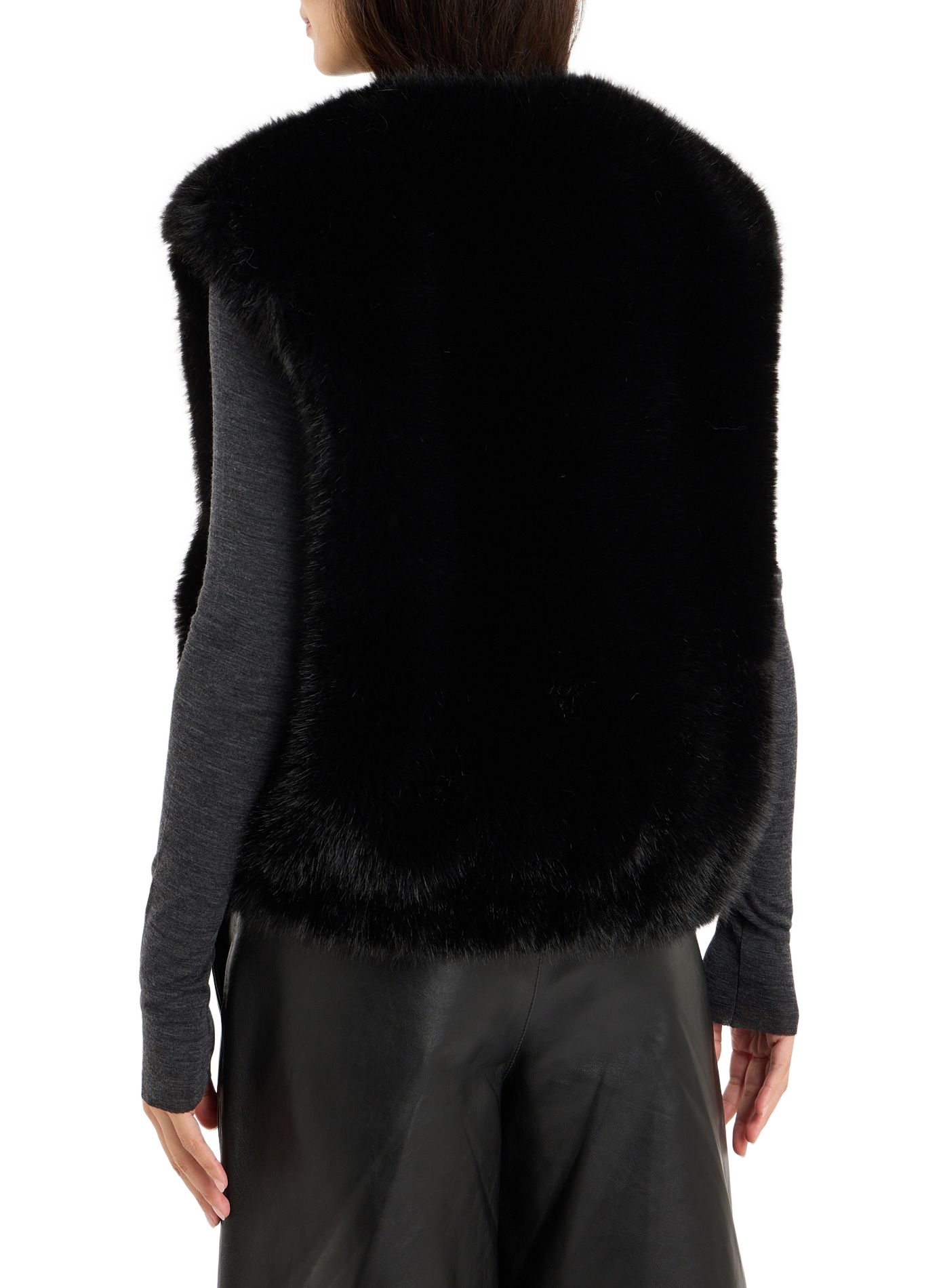 Faux Fur Sleeveless Biline Vest SAISON 1865 Black