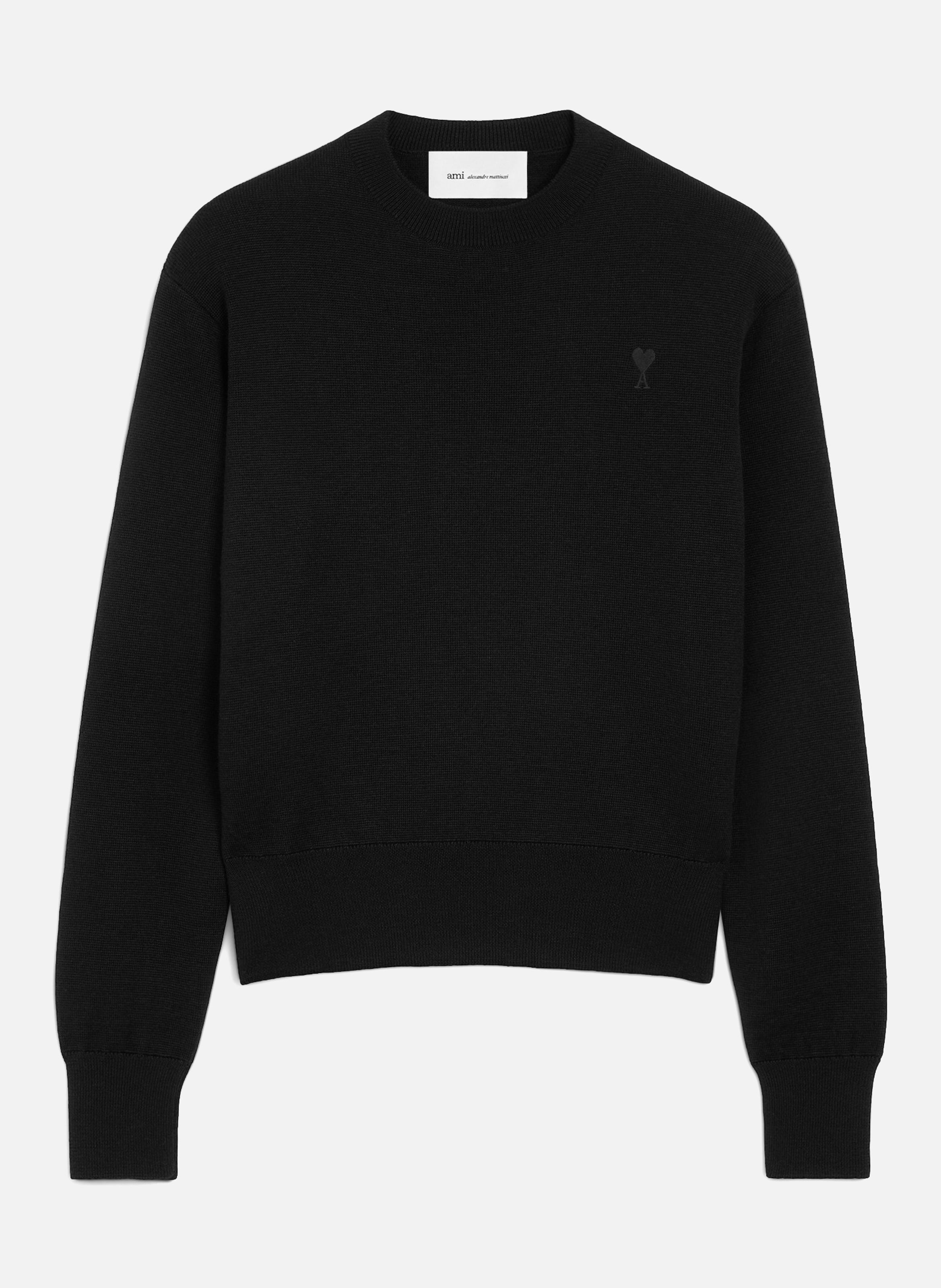 Pull col rond ami de coeur en laine AMI PARIS Noir