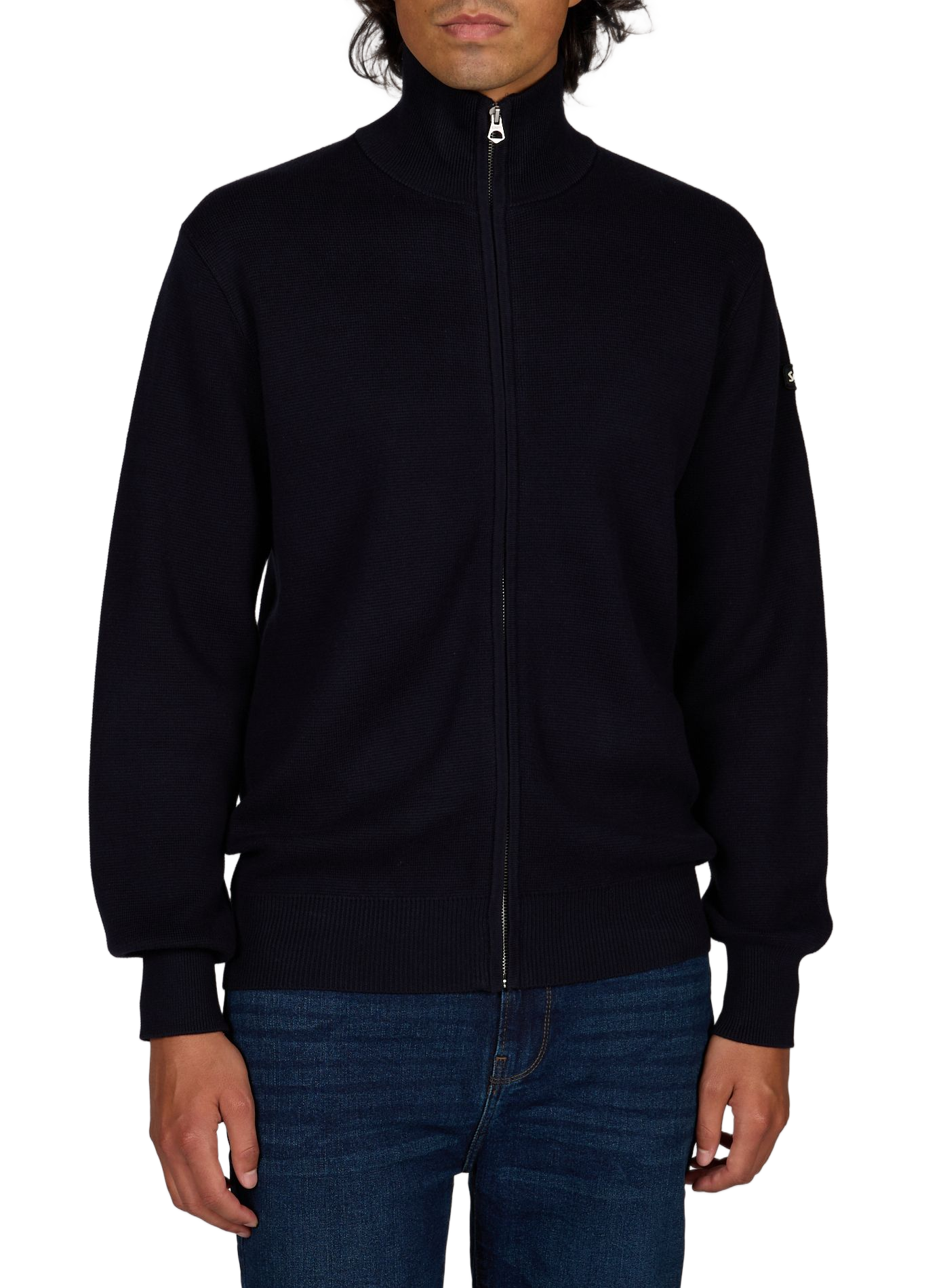 Gilet droit en maille de coton SCHOTT Bleu