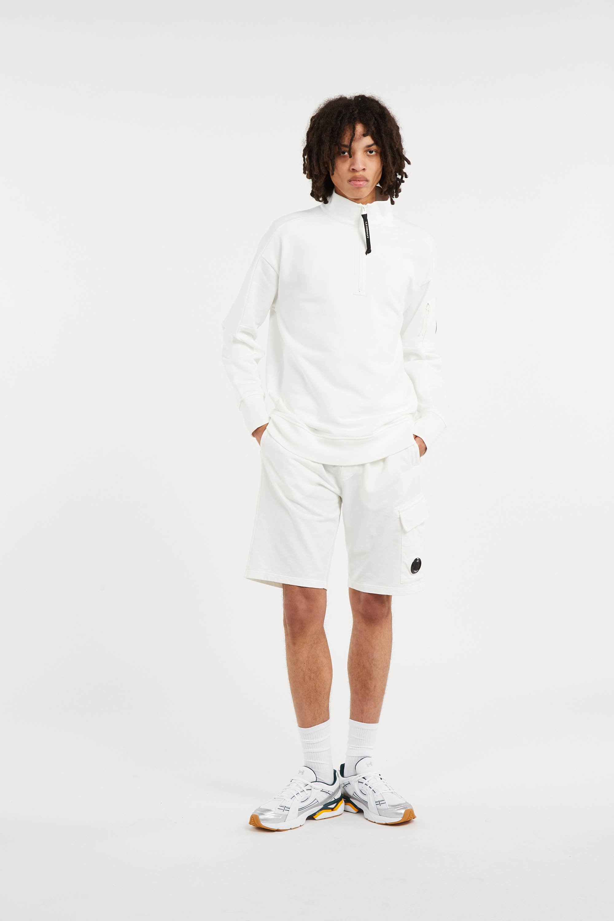 Short light fleece cargo lens sweatshorts CP COMPANY Blanc