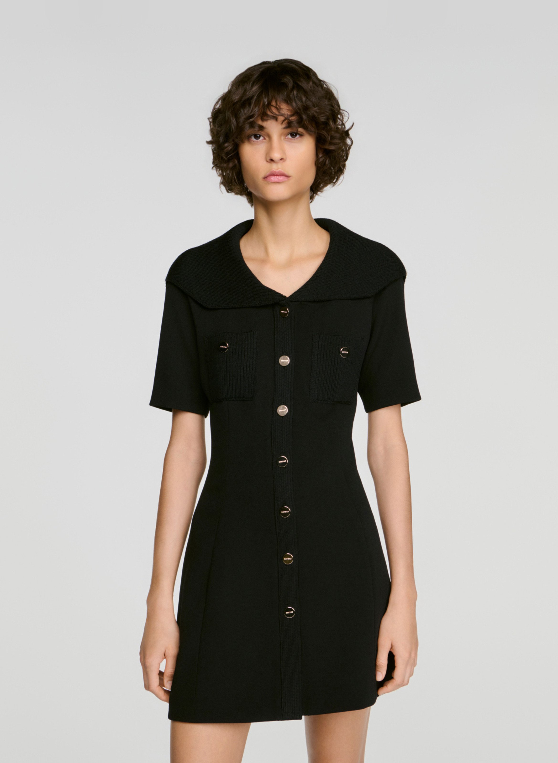 Robe courte cintrée à boutons unie SANDRO Noir