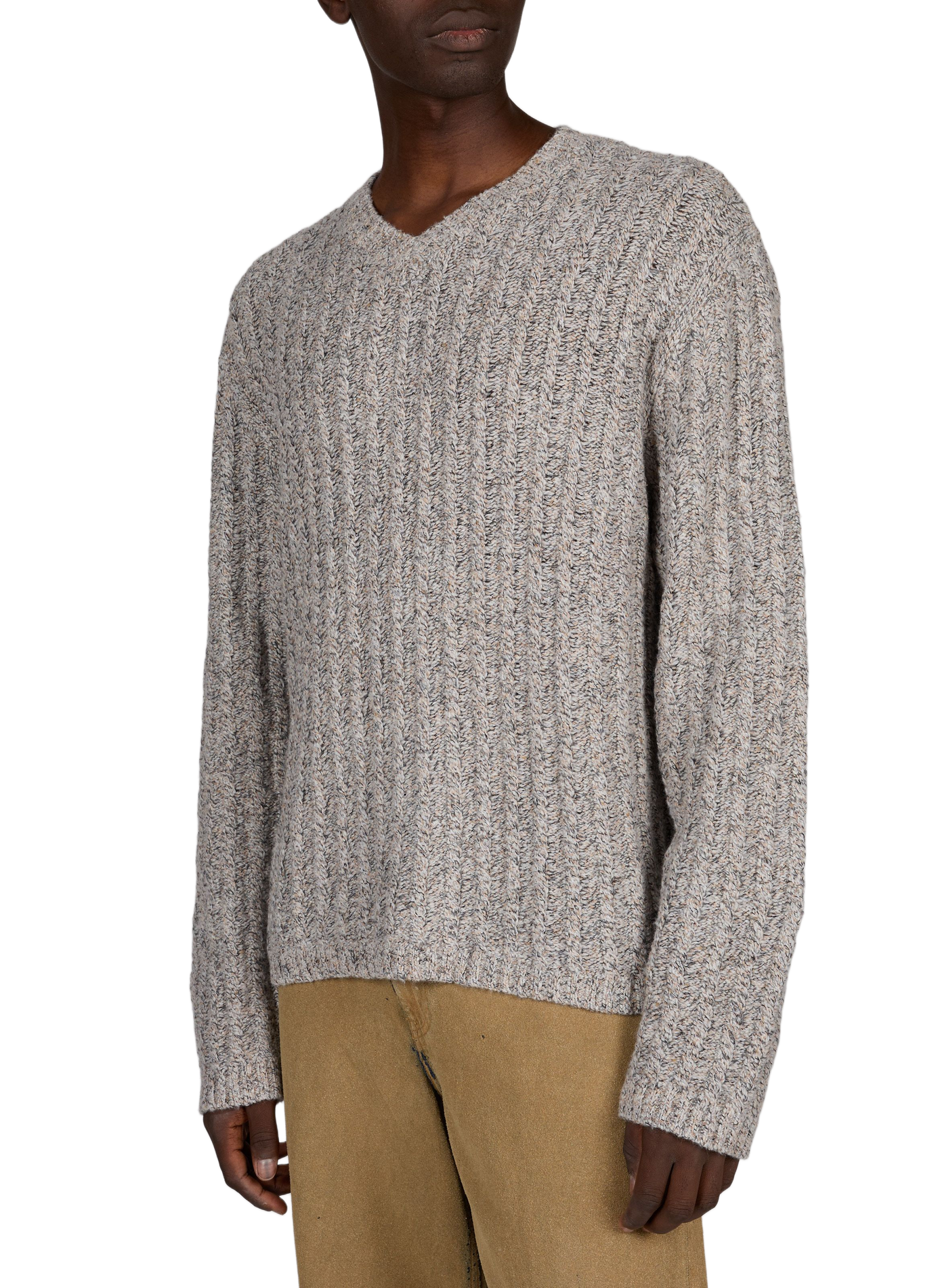 Straight-fit heathered V-neck sweater | Grey WON HUNDRED Men