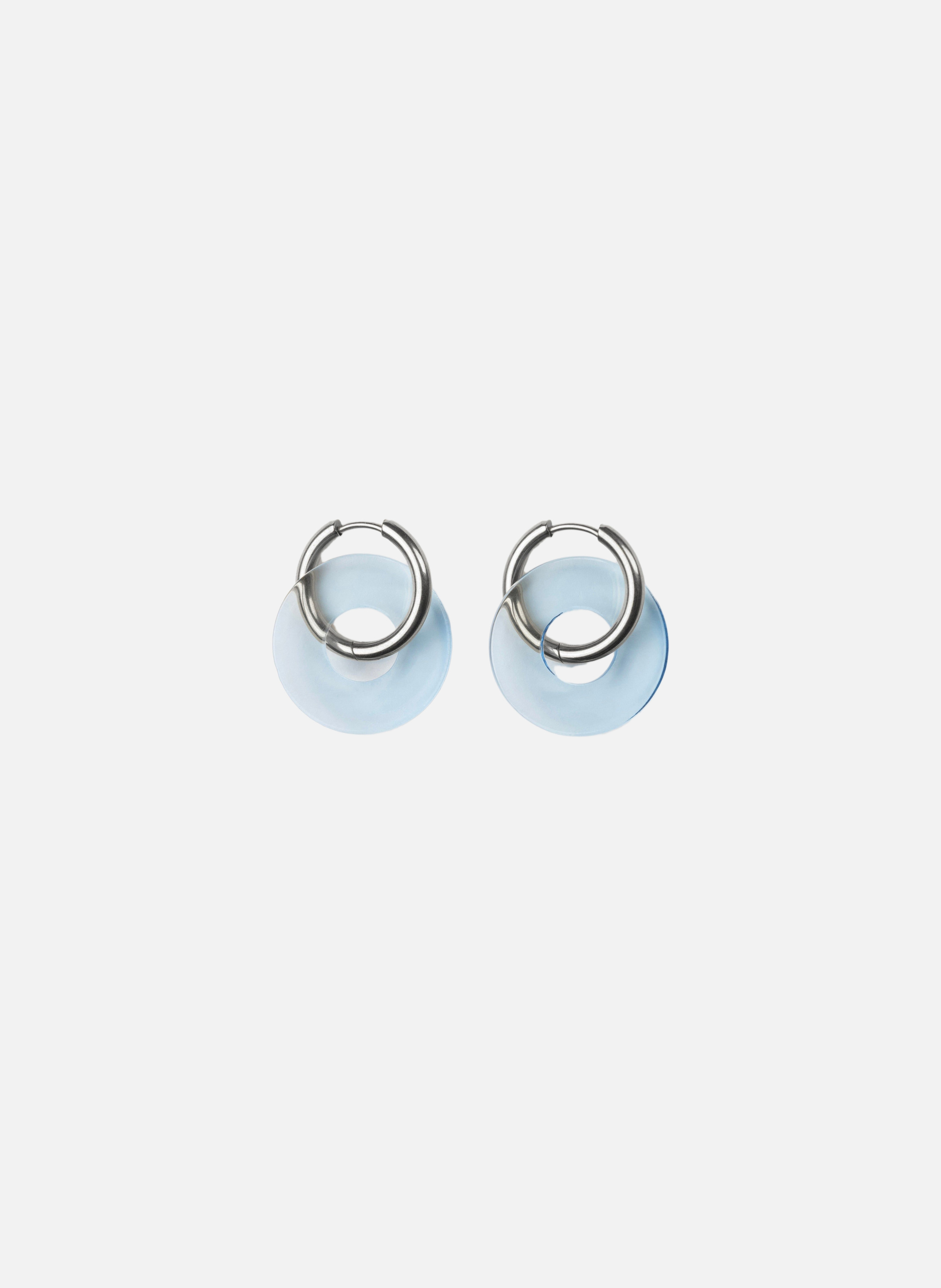 Boucles d'oreilles donuts avec anneaux en acier inoxydable argenté  Bleu