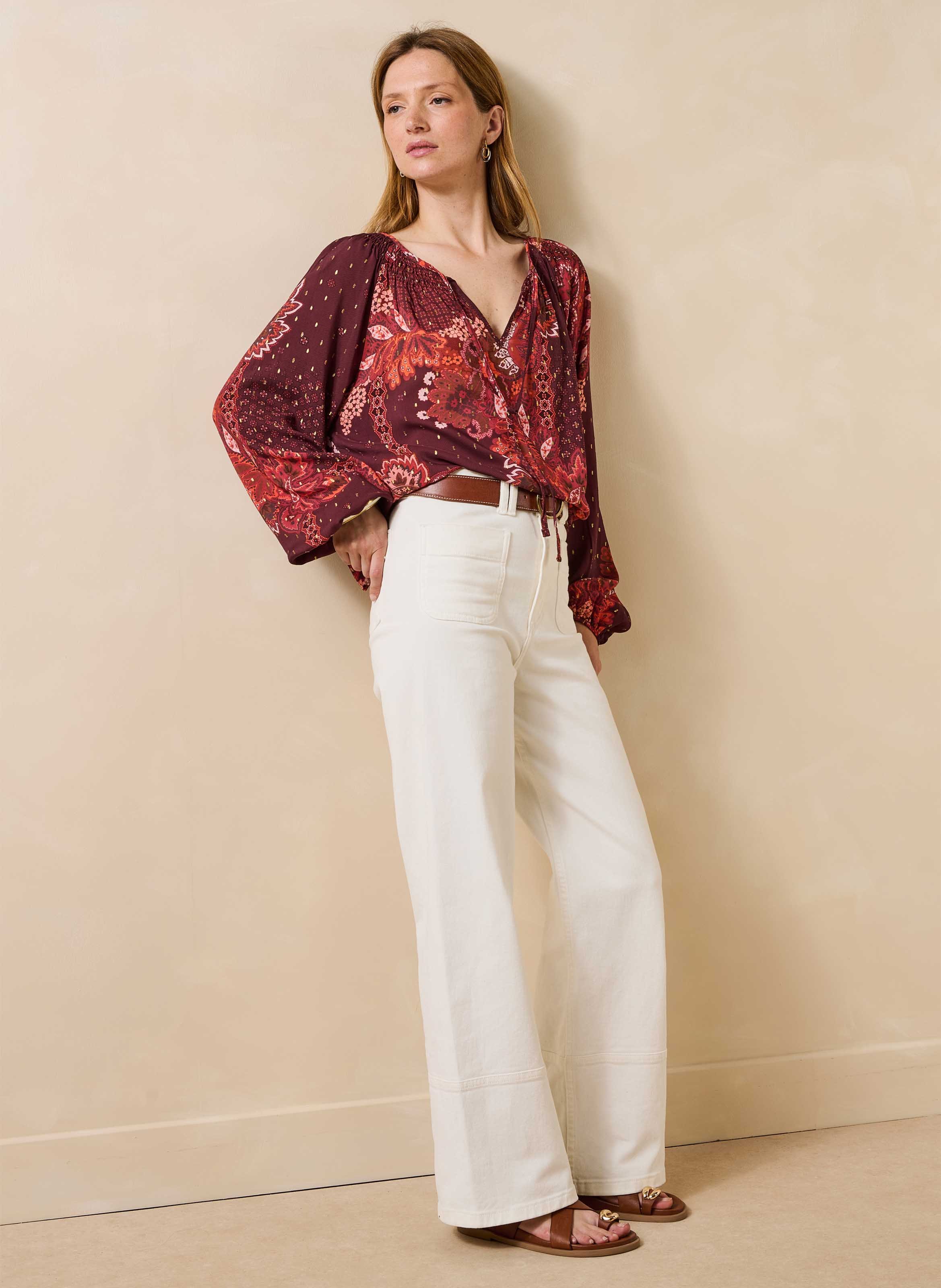 Geprinte blouse met Tunesische hals LA FEE MARABOUTEE Rood