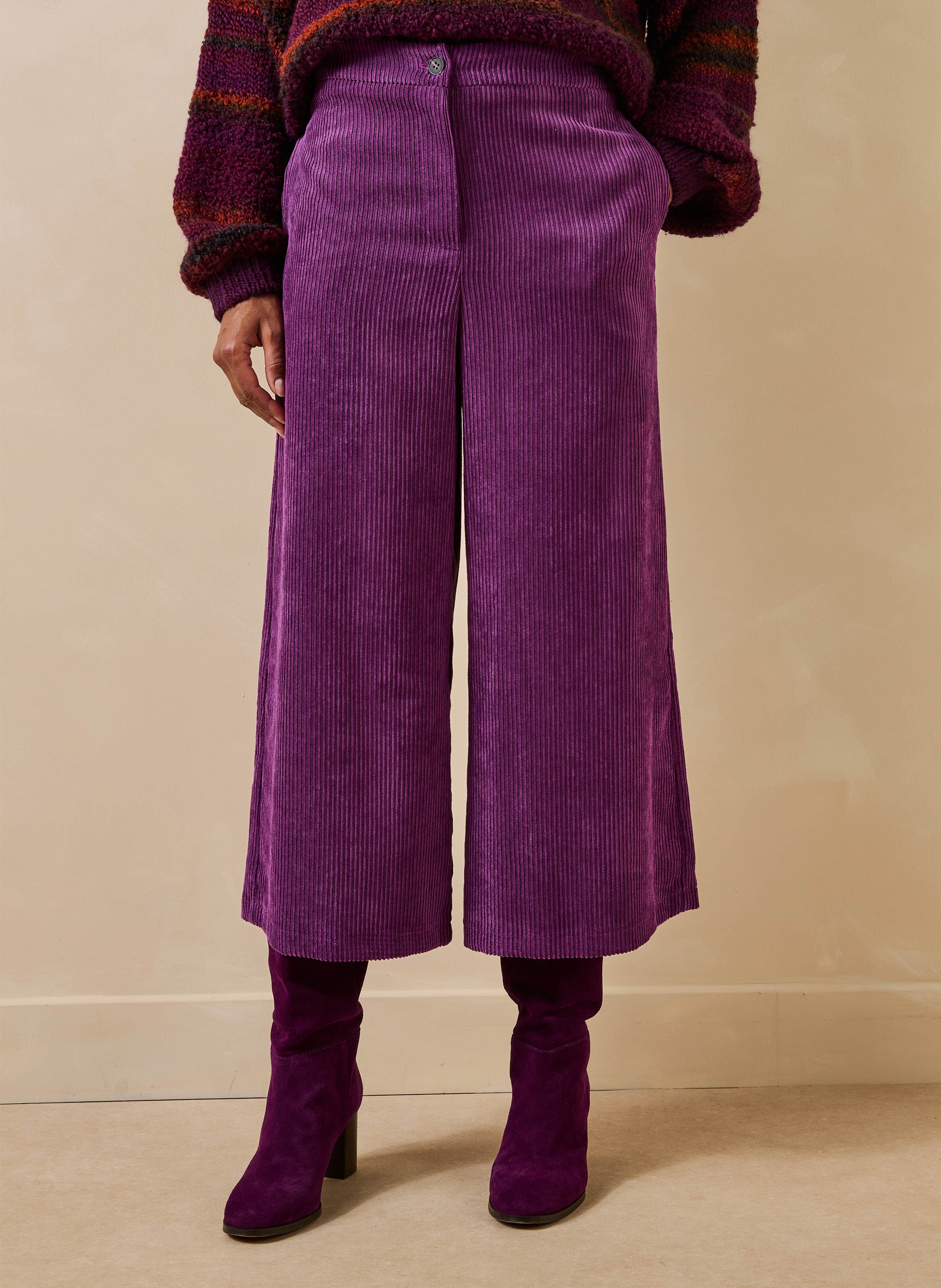 Cropped ribfluwelen broek LA FEE MARABOUTEE Paars