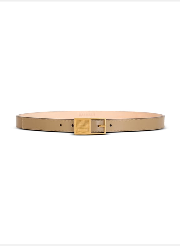 Ceinture signature fine en cuir de veau Marron by BALMAIN BALMAIN Ceinture signature fine en cuir de veau Marron