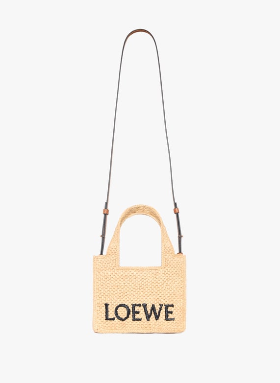 Mini LOEWE Font Tote en raphia | Beige by LOEWE Mini LOEWE Font Tote en raphia Beige