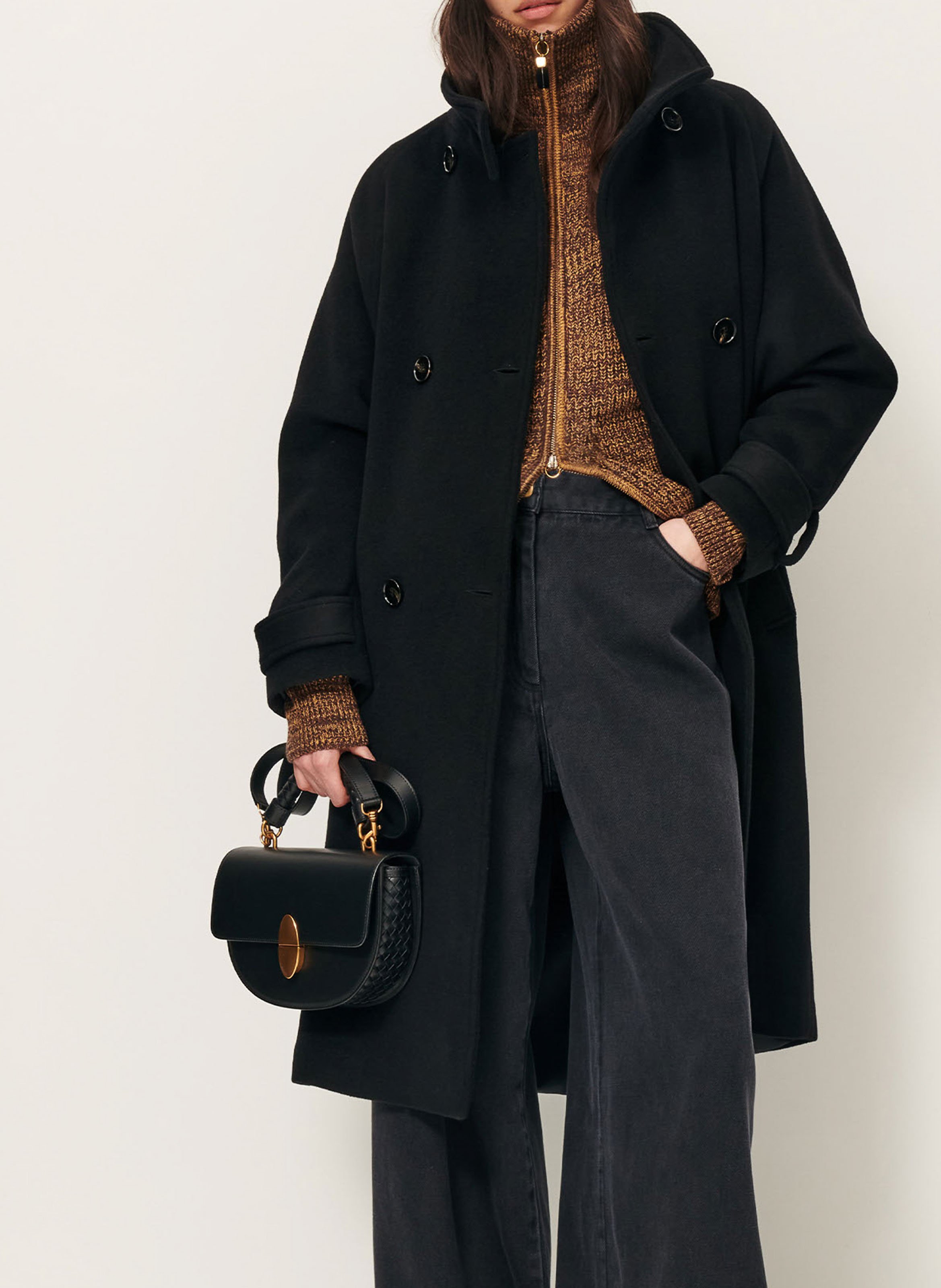 Manteau col montant en laine mélangée bleeckett SESSUN Noir