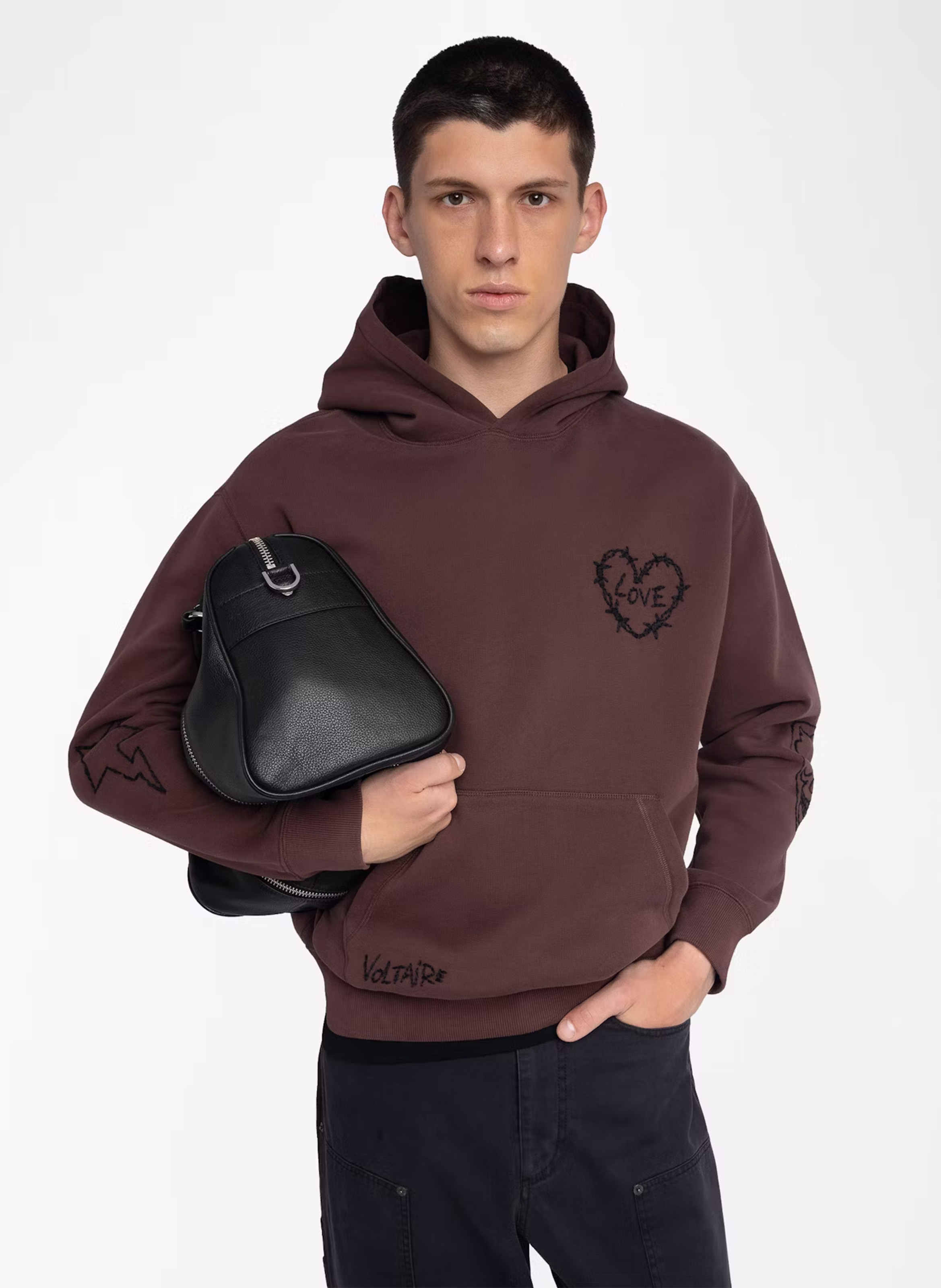 Sweat à capuche droit brodé en coton mélangé sacha ZADIG&VOLTAIRE Violet