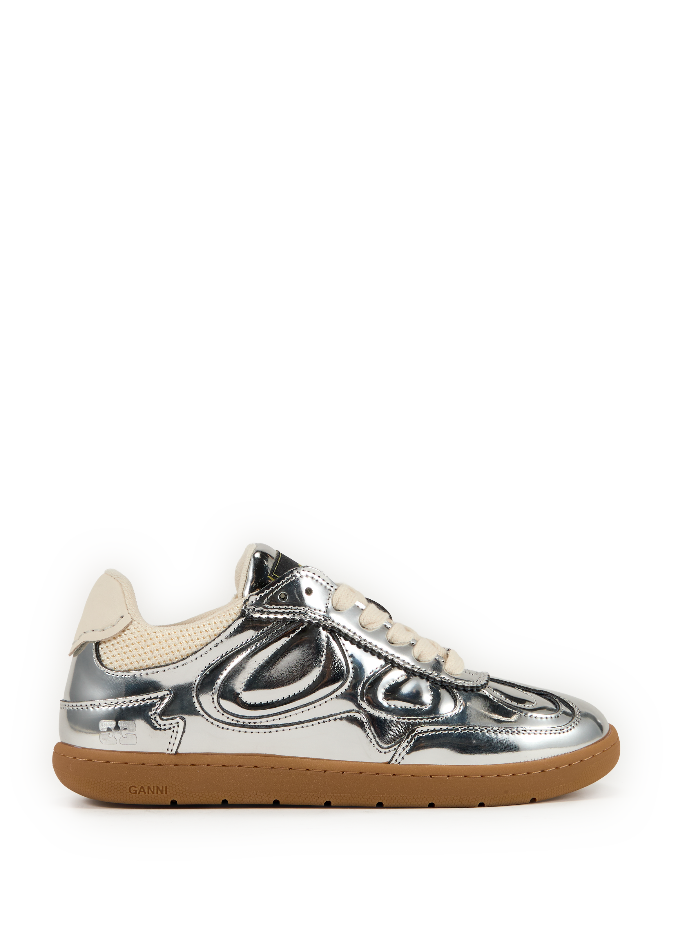 GANNI Mixed leather sneakers Silver