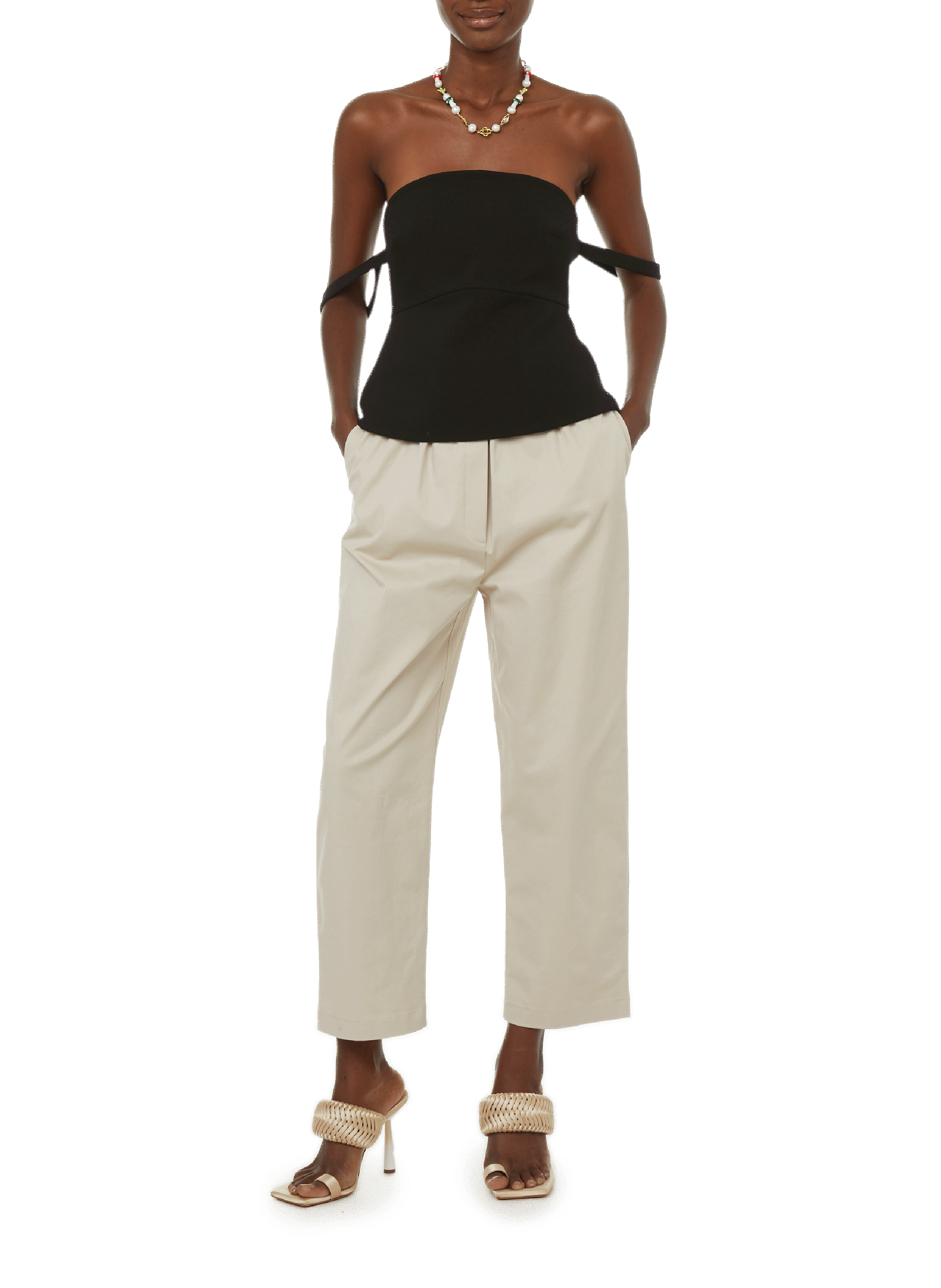 Pantalon cigarette en coton SELMACILEK Beige