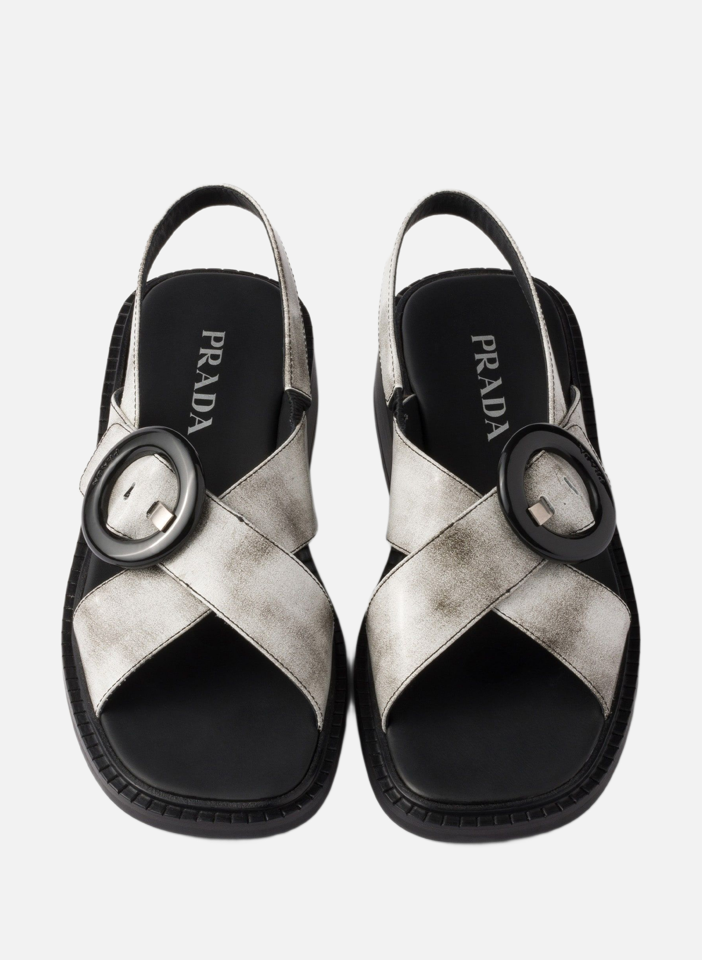 Sandales en cuir brossé avec boucle PRADA Blanc