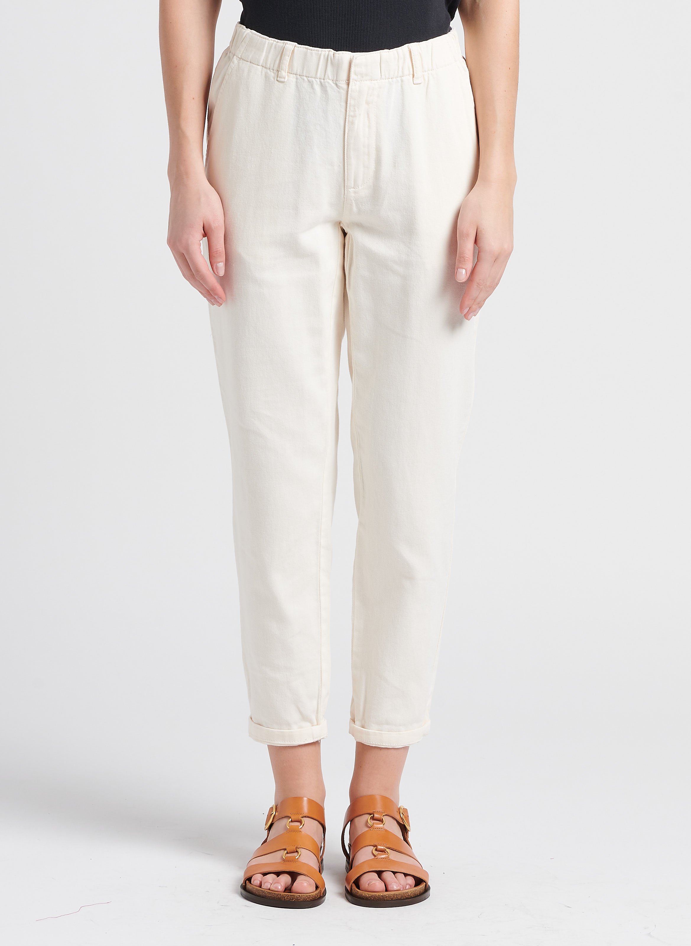 Pantalon chino 7/8ème en coton sabil  Creme