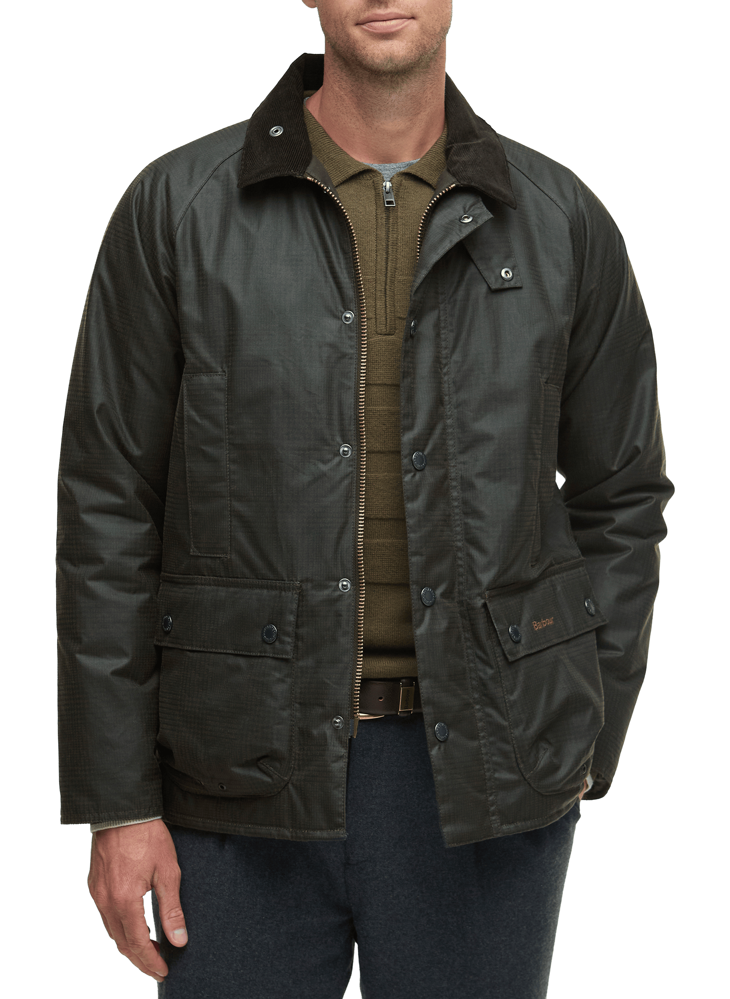 Veste zippée en coton ciré BARBOUR Kaki