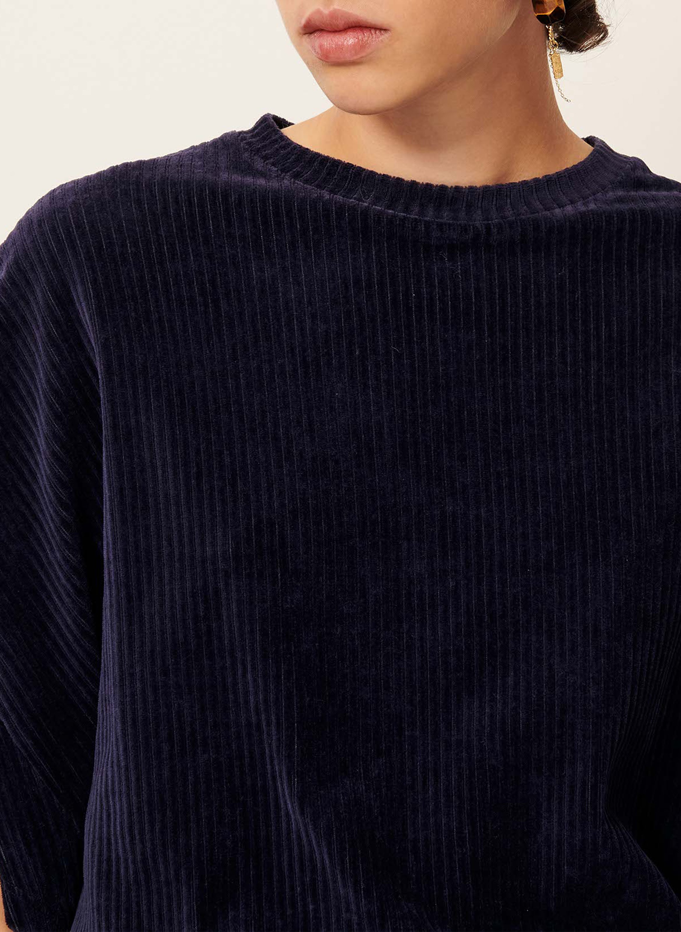 Top ample col rond en coton mélangé nagel SESSUN Bleu