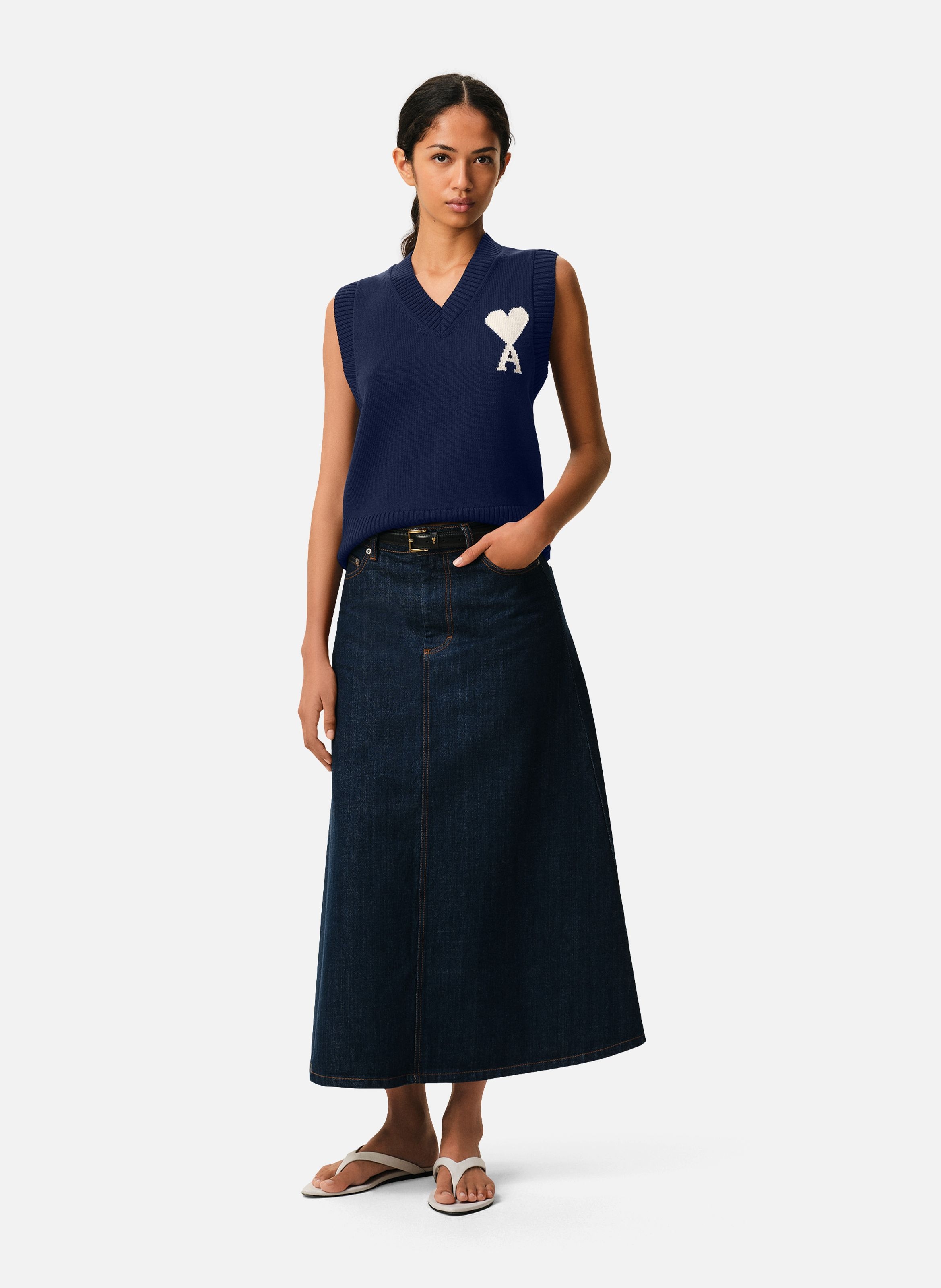 Pull col v sans manches ami de coeur en laine unisexe AMI PARIS Bleu