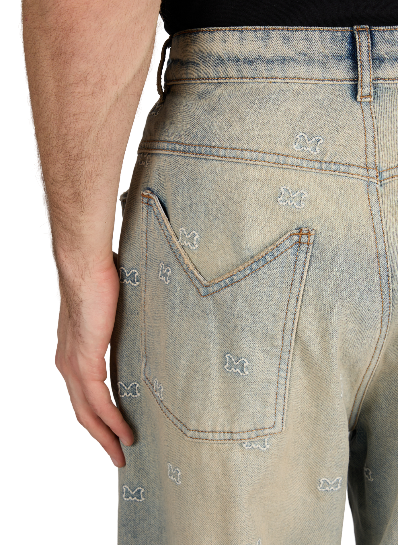 Jeans délavé en coton MOUTY Bleu