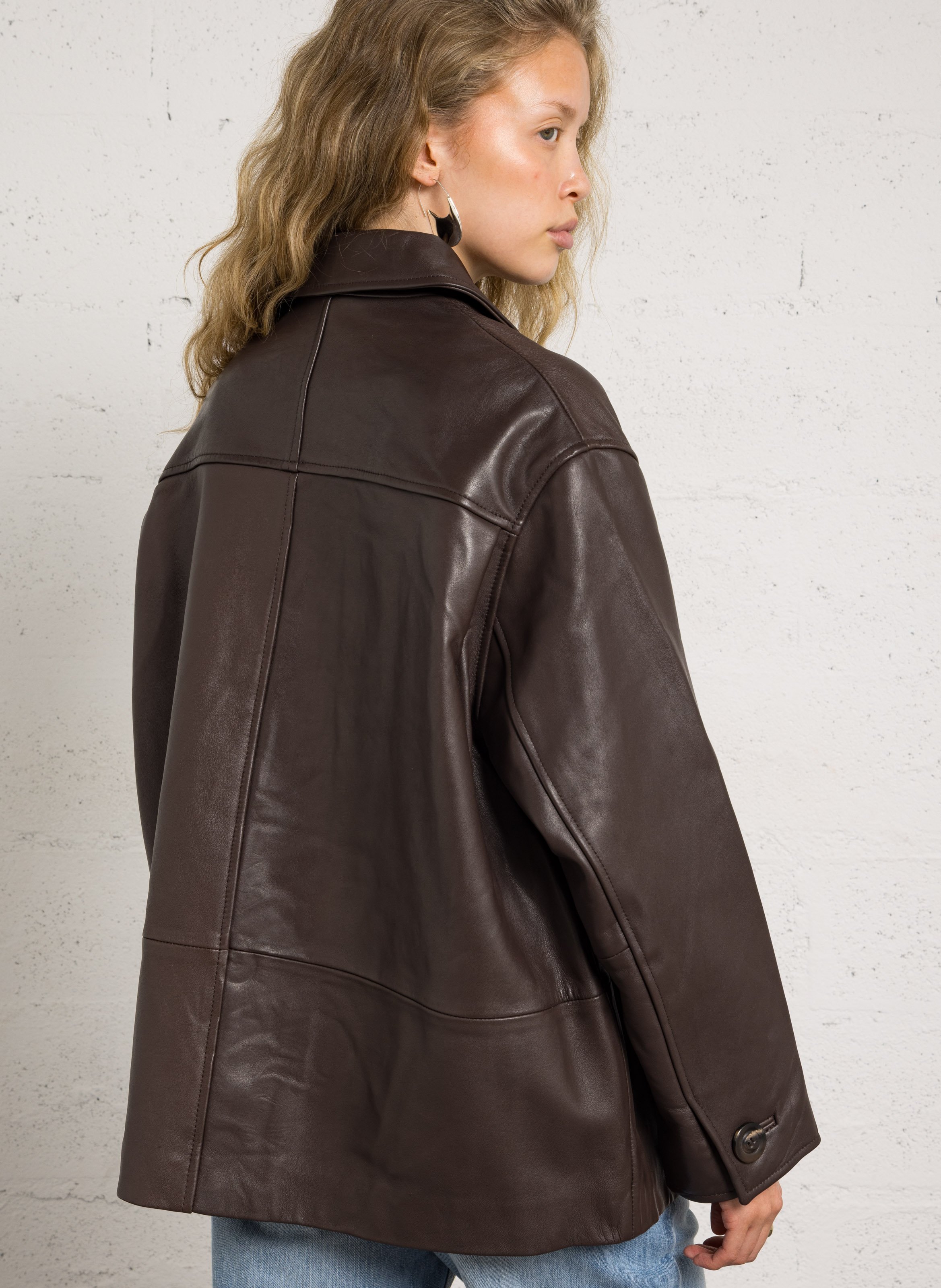 Veste col classique en cuir vincenzo SOEUR Marron