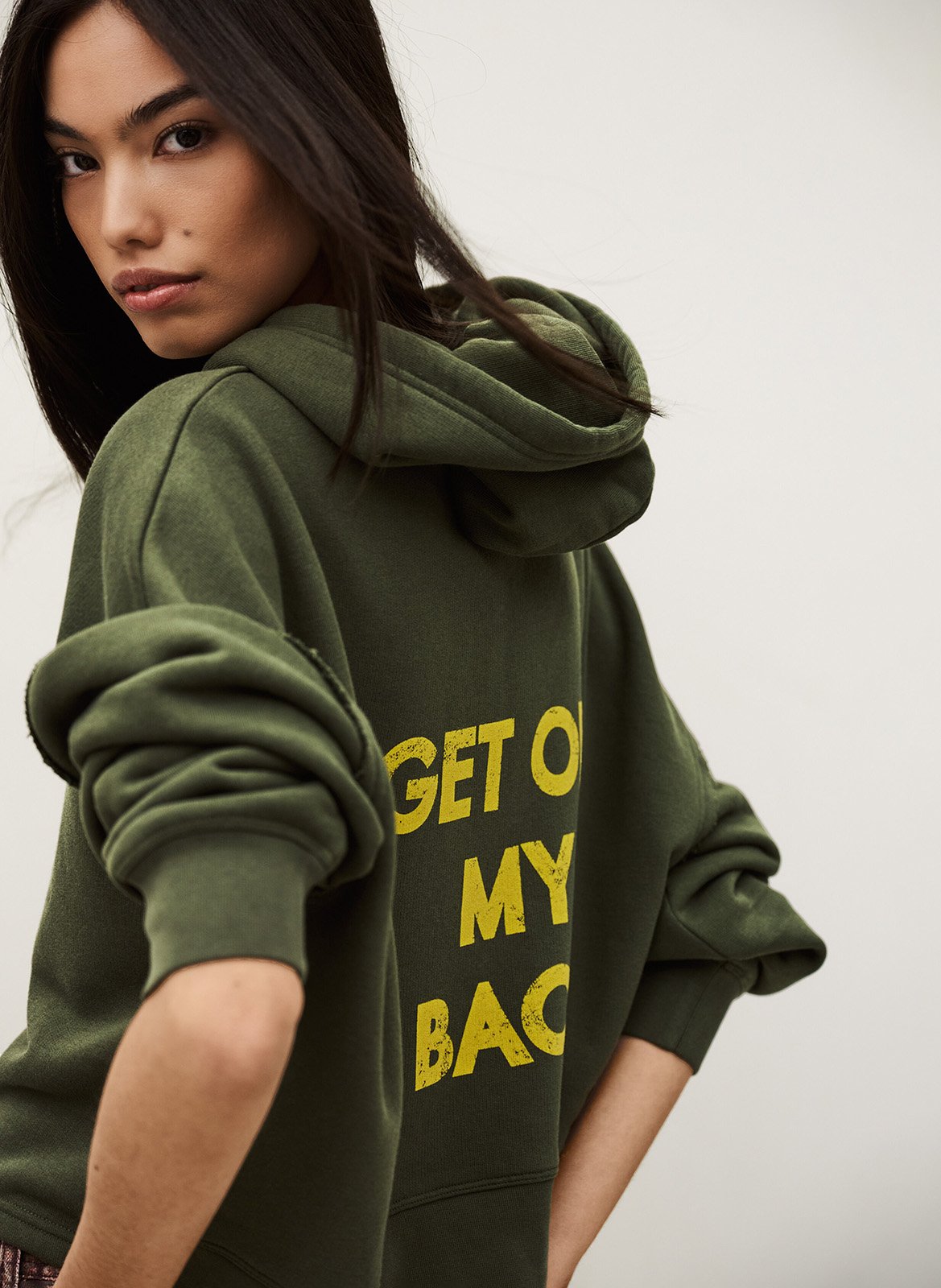 Sweat court à capuche sérigraphié au dos moby BA&SH Kaki