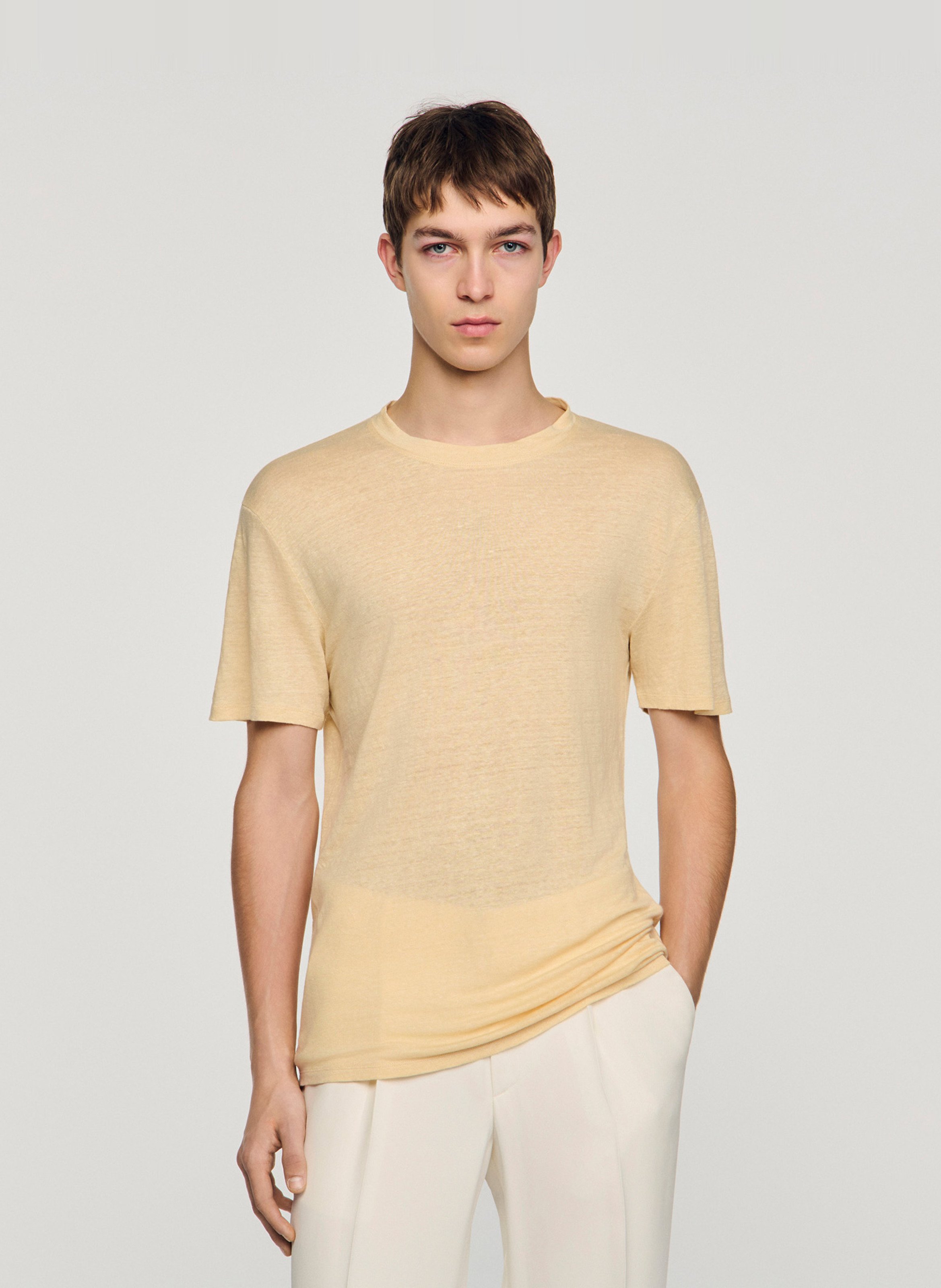 Tee-shirt col rond regular-fit en lin SANDRO Beige