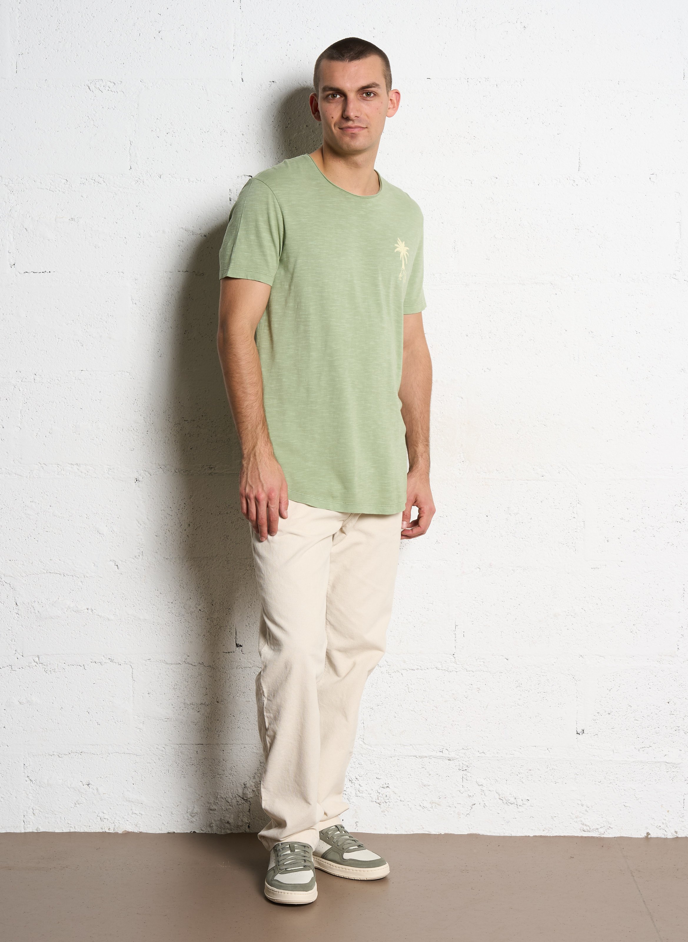 Tee-shirt droit col rond sérigraphié en coton IKKS Vert