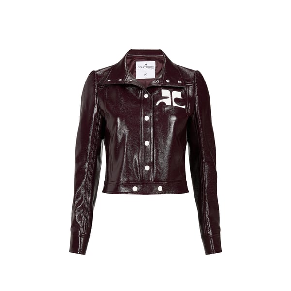 Veste vinyle courte à logo brodé en coton mélangé Veste vinyle courte à logo brodé en coton mélangé