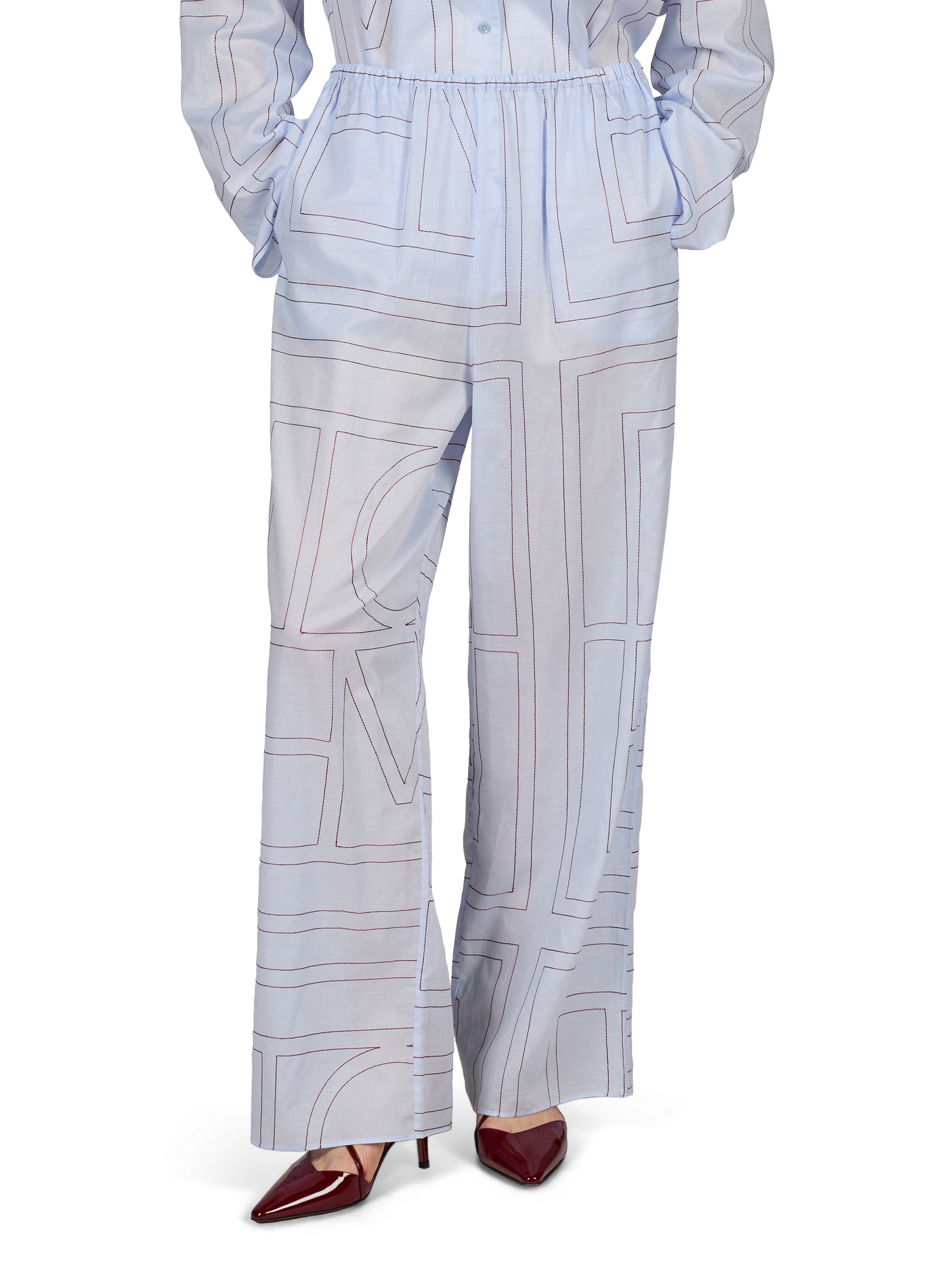 Pantalon droit en coton mélangé brodé TOTEME Bleu