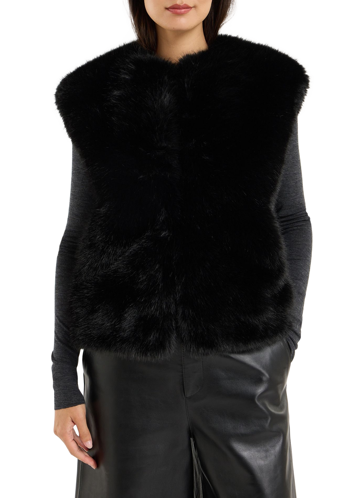 Faux Fur Sleeveless Biline Vest SAISON 1865 Black