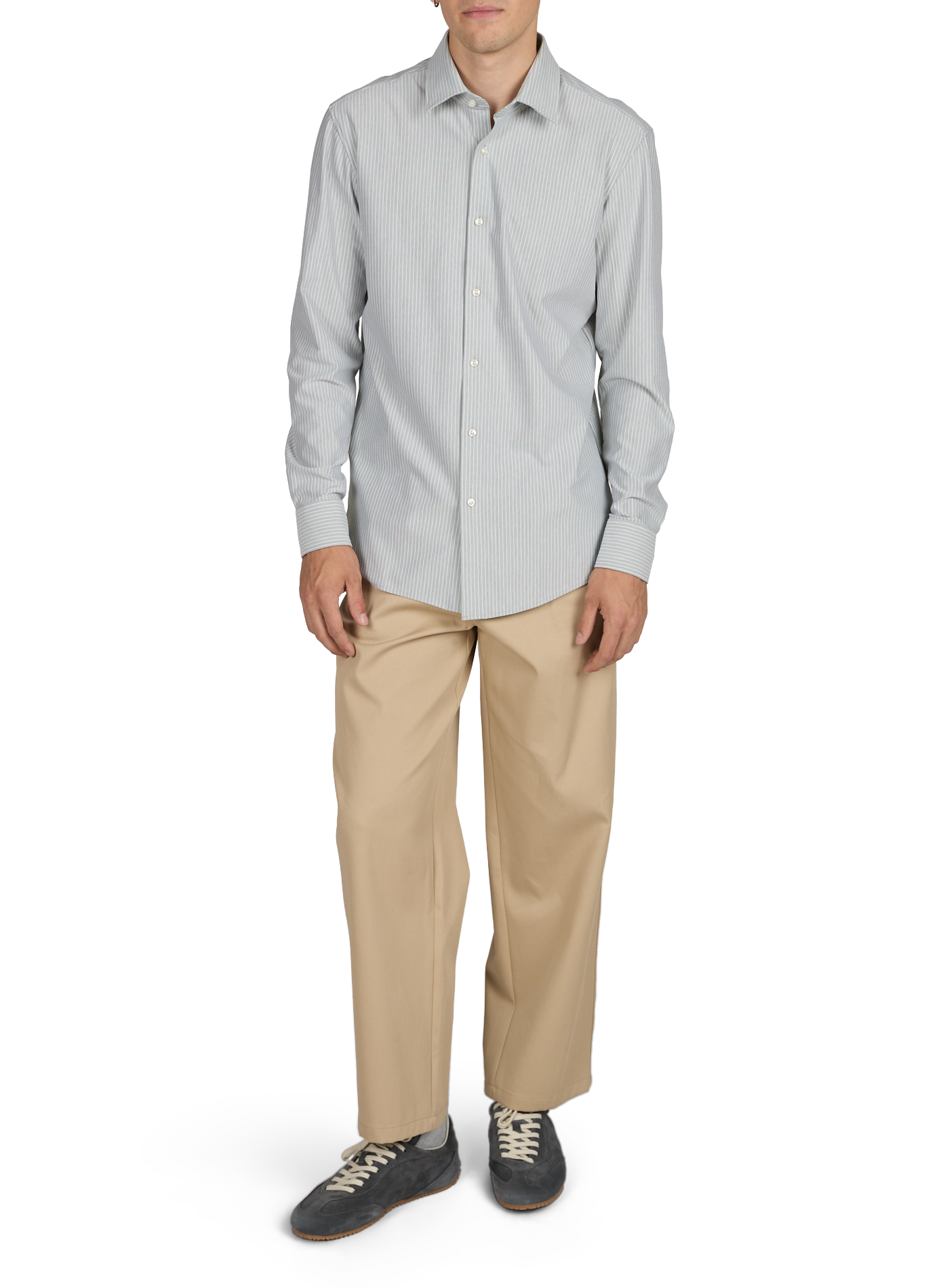 Striped long-sleeve shirt in blended cotton BOSS Beige